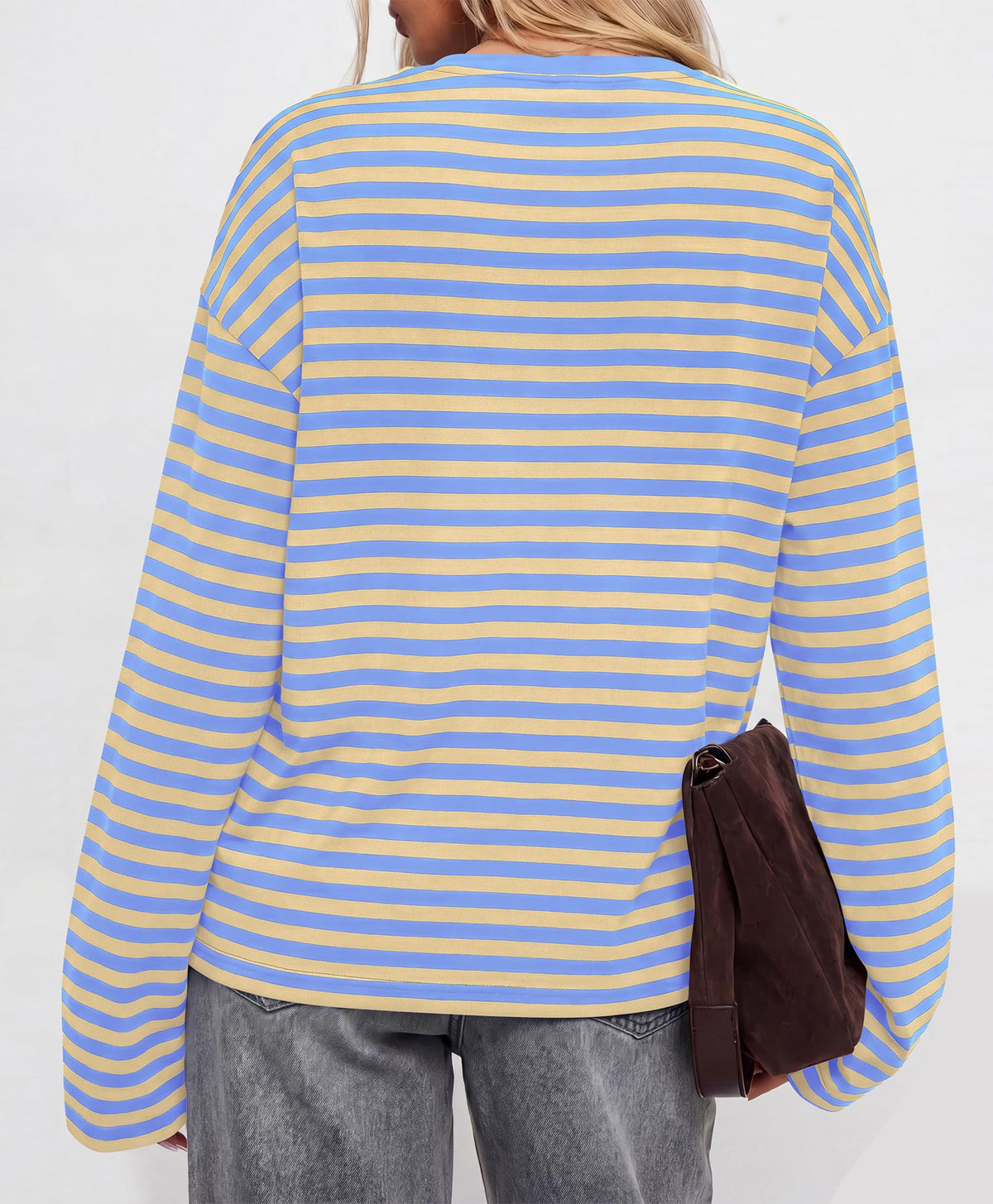 BTFBM Womens Long Sleeve Tops Fall Fashion | Lightweight, Crew Neck, Oversized Striped Shirt Women, Y2k Clothes, Vacation Travel Outfits, Going Out Top, Winter Layering