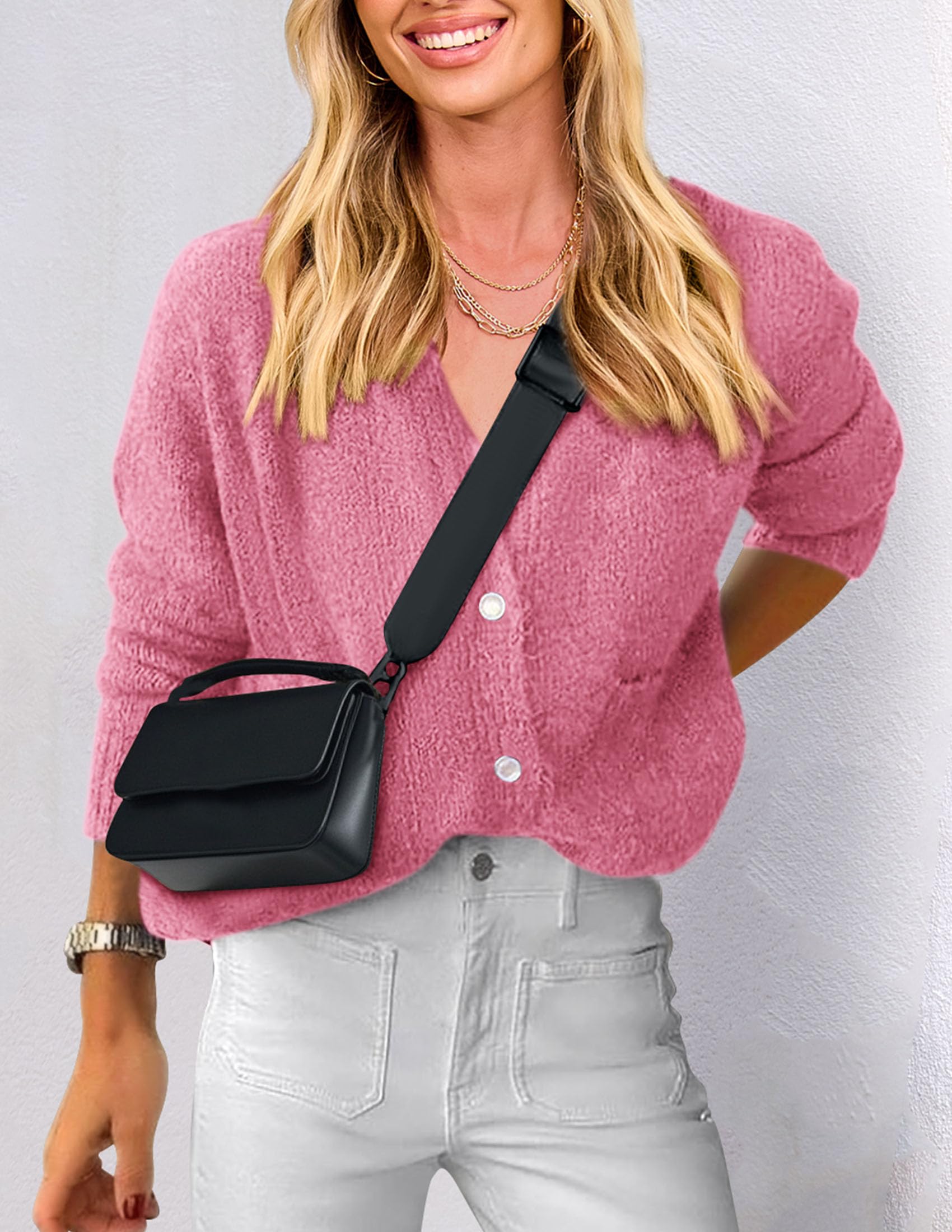 PRETTYGARDEN Women's Knit Cardigan Sweaters Casual Long Sleeve Open Front Button Up Ribbed Fall Spring Sweater Jackets