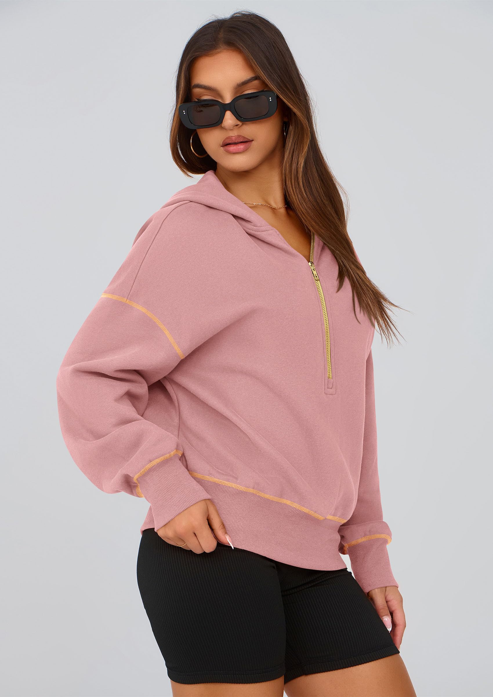 PRETTYGARDEN Women's  Fall Hooded Sweatshirts Long Sleeve Half Zip Cropped Hoodies Pullover Winter Fashion Clothes