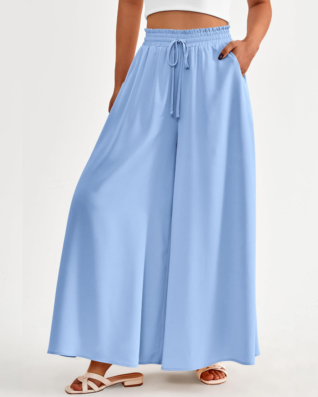 BTFBM Women Casual High Waist Wide Leg Pants Spring Summer Long Palazzo Pants Pocket Lounge Beach Vacation Clothes