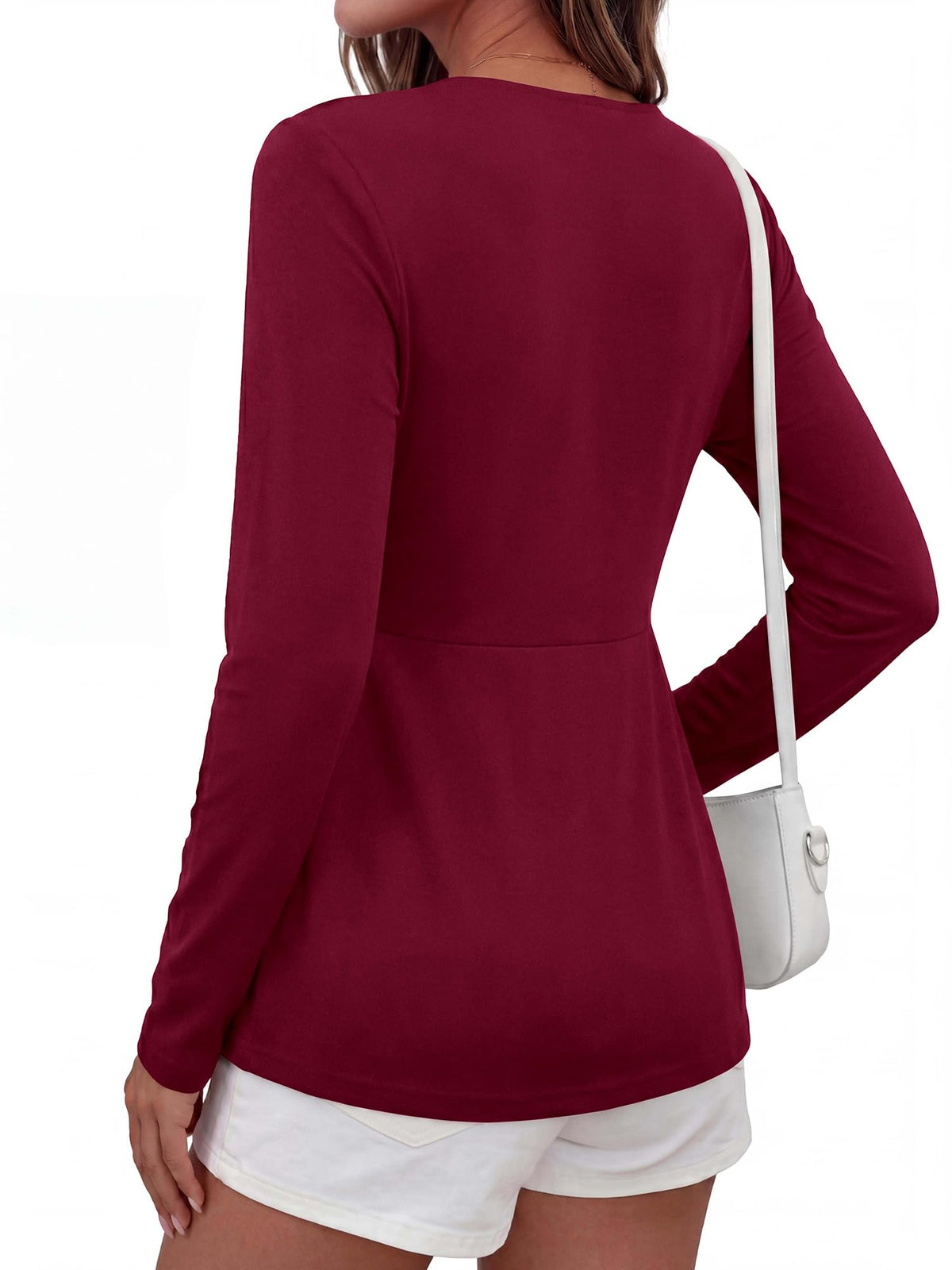 BTFBM Babydoll Tops for Women Fall Clothes Long Sleeve Shirts Peplum Top Twist Front Empire Waist V Neck Shirts, Fashion Clothing, Dressy Casual Blouses, Daily Wear Going Out Date Night Outfits