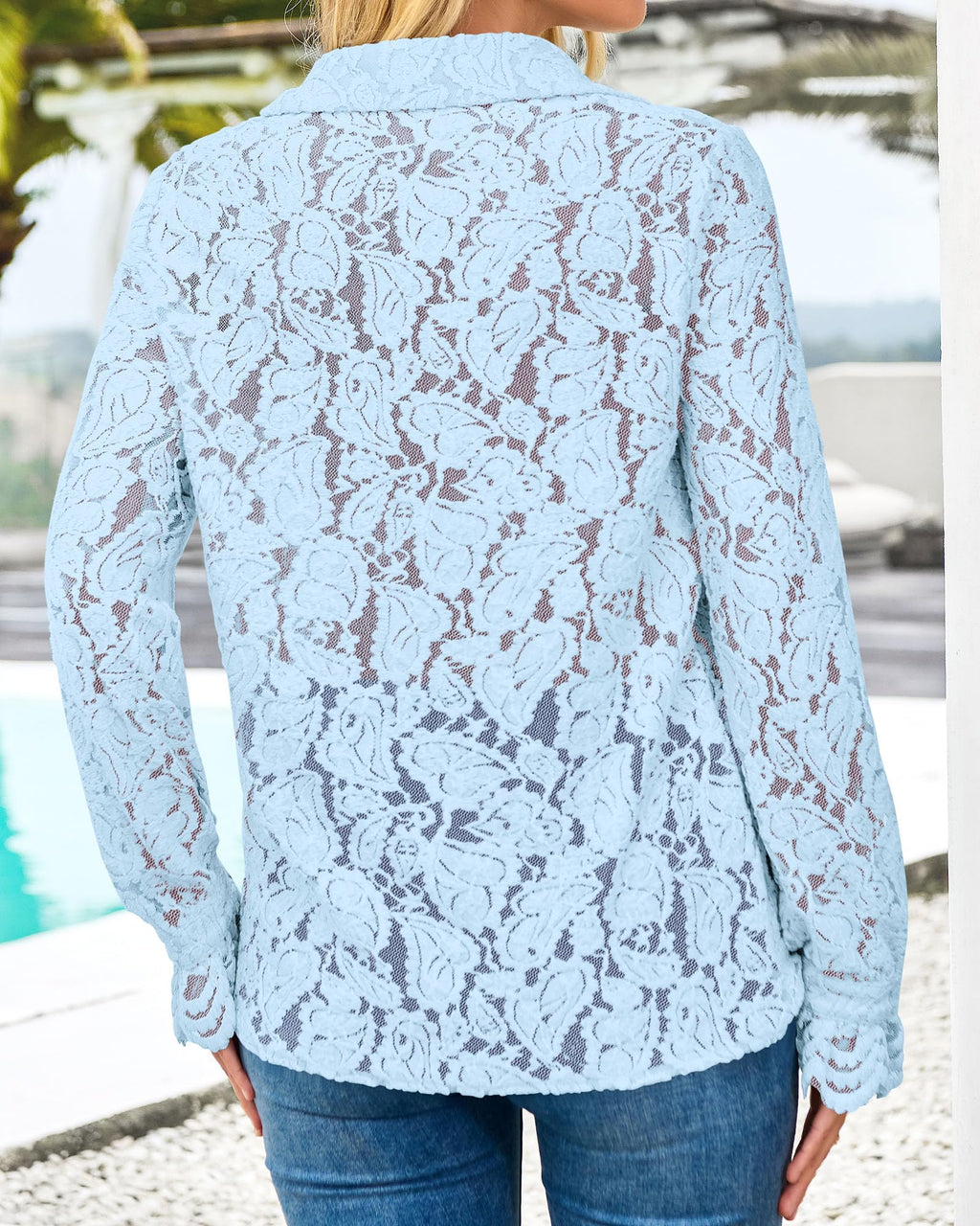 FreshPretty Long Sleeve Lace Blouses for Women Spring Dressy Casual Button Down Shirts Date Night Outfit Club Party Tops