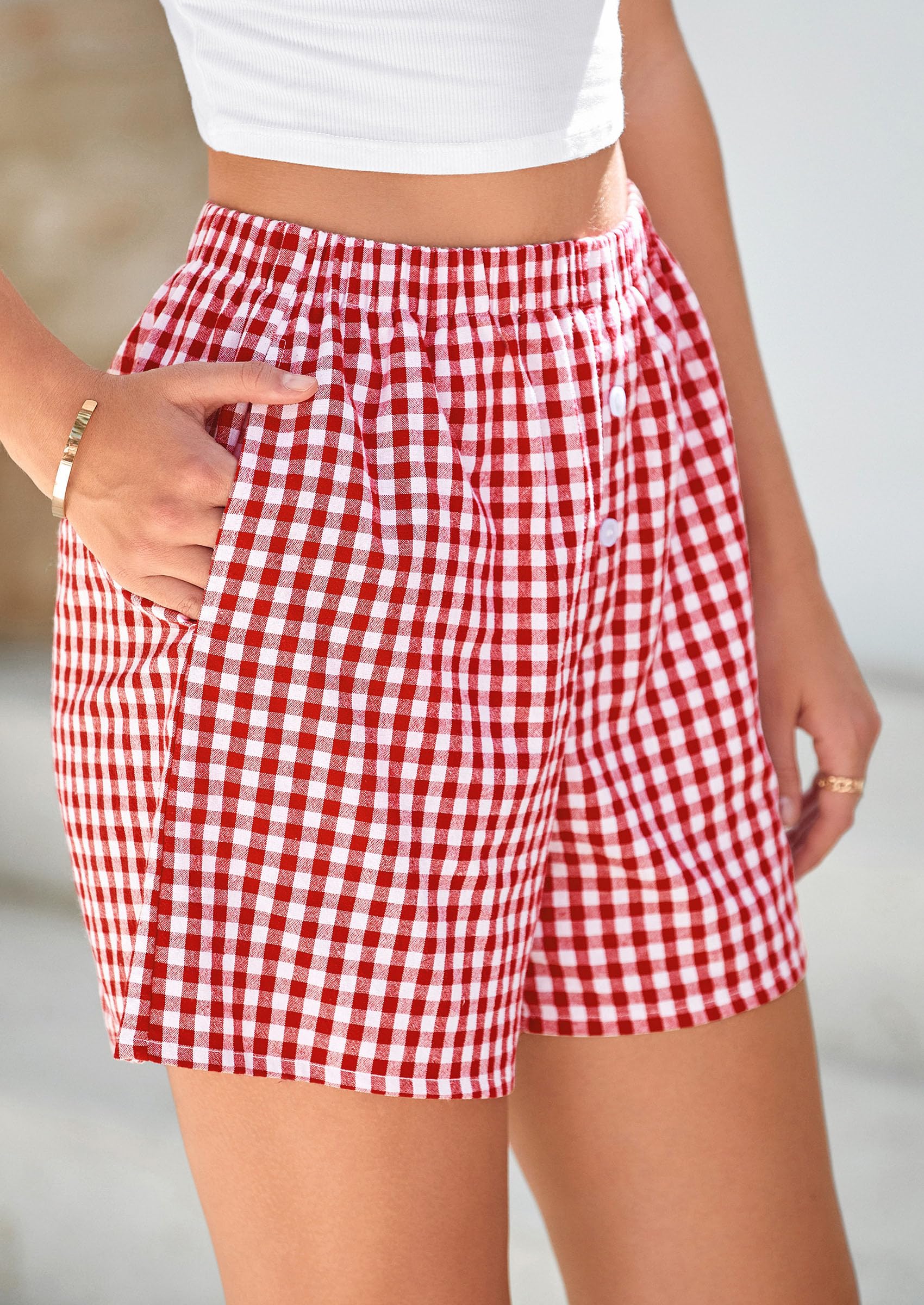 PRETTYGARDEN Womens Shorts Boxers Summer Gingham Pajama Lounge Sleep Y2K Plaid Pj Shorts Beach Bottoms