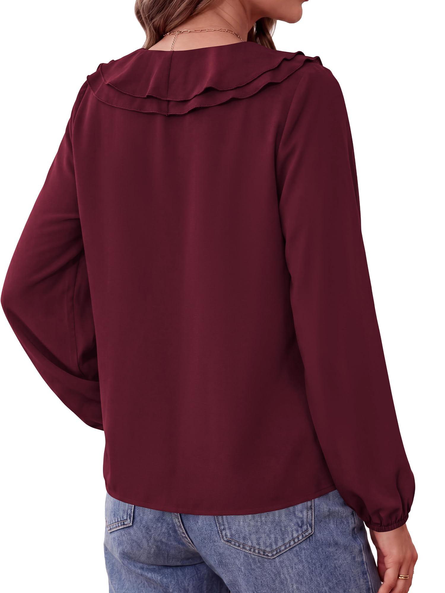 BTFBM Womens Fall Tops Ruffle Blouses Dressy Casual | Double Ruffled Collar V Neck Long Sleeve Shirts, Lightweight Fashion Clothing Trendy, Daily Business Office Work Clothes