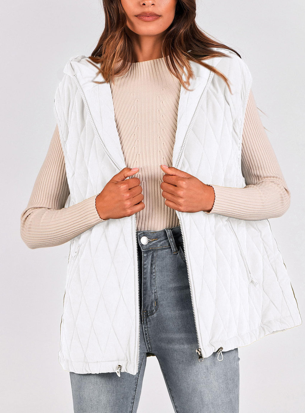 PRETTYGARDEN Women's Fall Spring Vest Casual Sleeveless Hooded Zip Up Jacket Trendy Winter Coat Outerwear