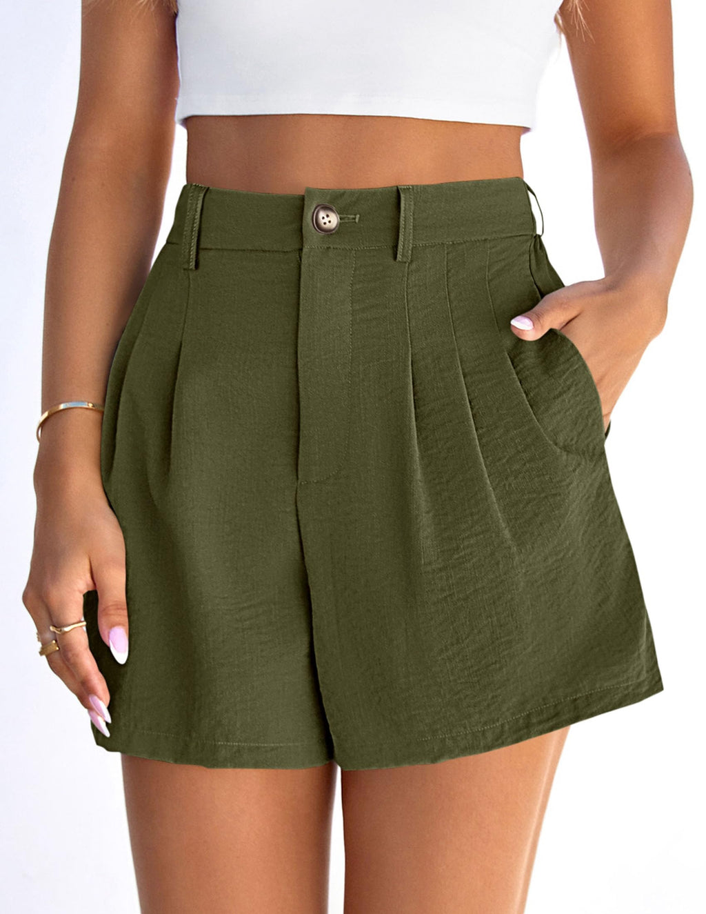 PRETTYGARDEN Womens Shorts Casual Summer Elastic High Waist Zipper Button Tailored Shorts Pleated Beach Vacation Clothes
