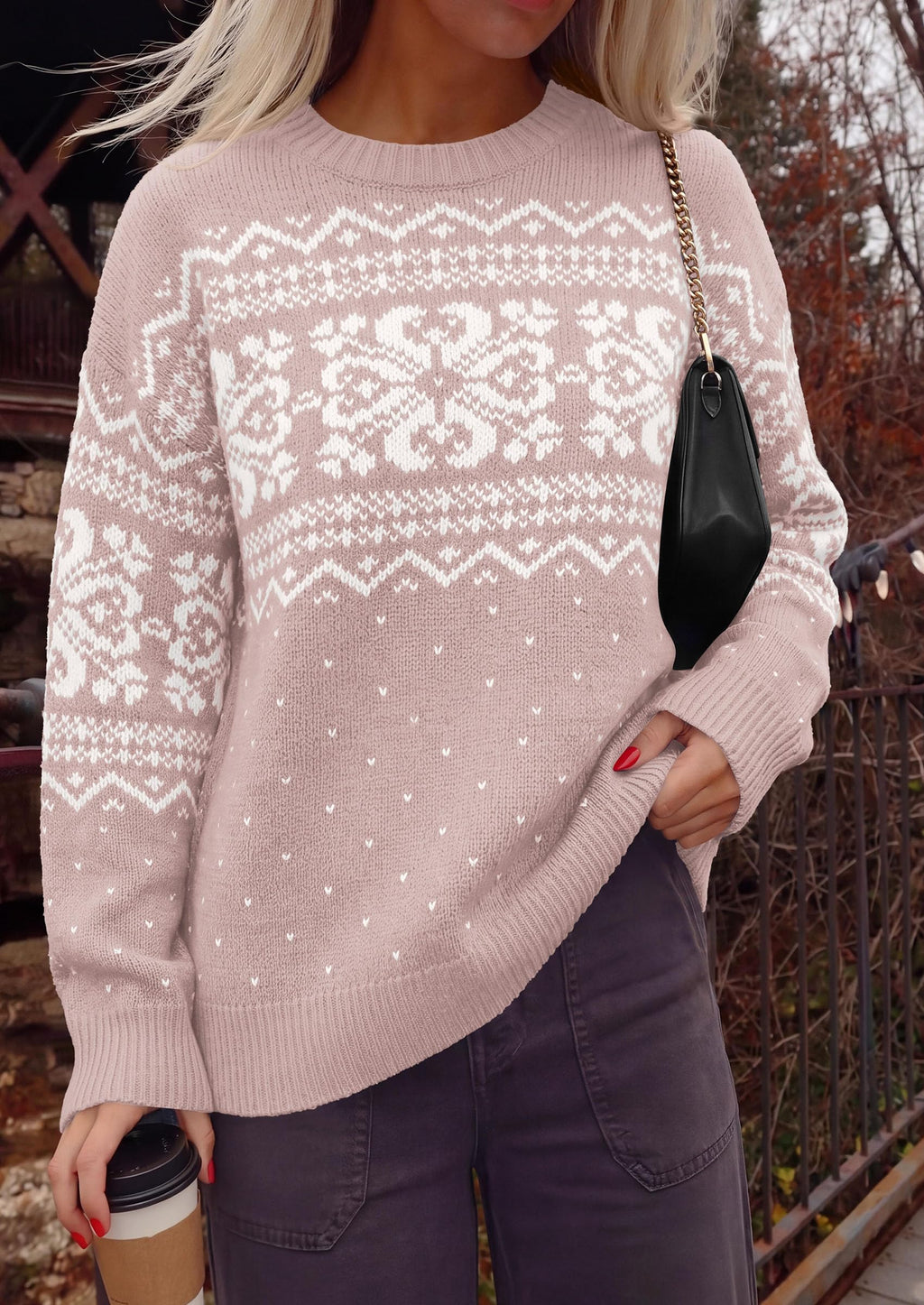 PRETTYGARDEN Women's Fair Isle Oversized Sweater | Relaxed Fit, Soft Cozy Knit, Long Sleeve Pullover, Crew Neck, Going Out Tops, Fall Holiday Outfits, Winter Fashion Clothing