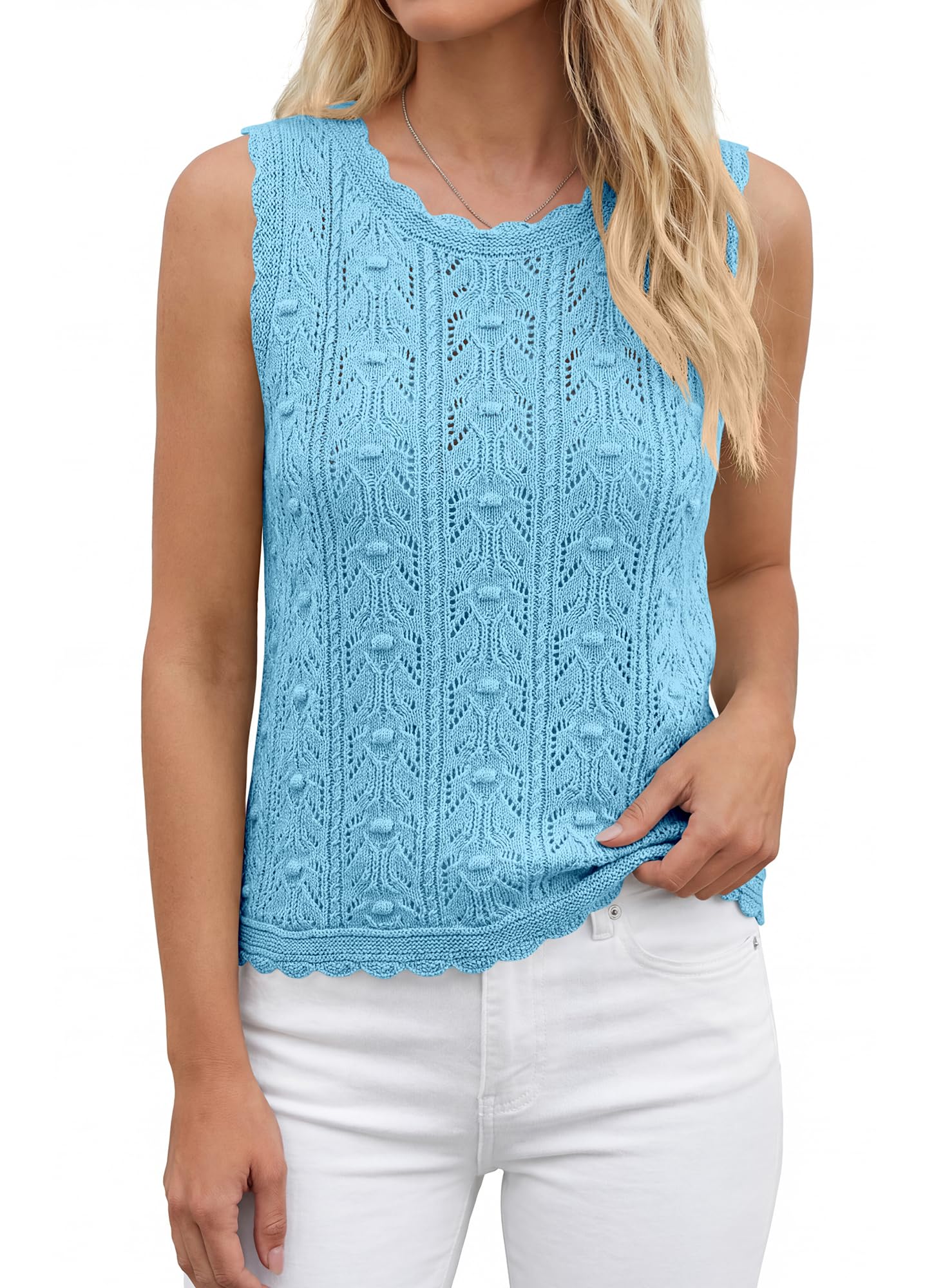 BTFBM Crochet Tops for Women Sleeveless Knit Sweater Vest Tank Top Summer Spring Cover Ups Beach Vacation Clothes