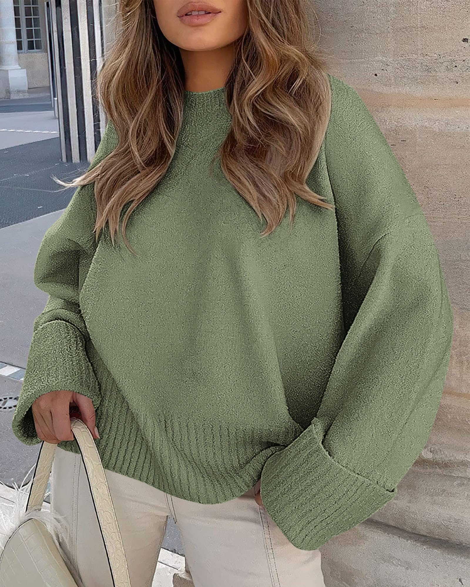 PRETTYGARDEN Women's Fall Oversized Sweaters Casual Crewneck Pullover Long Sleeve Fuzzy Chunky Knit Tops Blouse