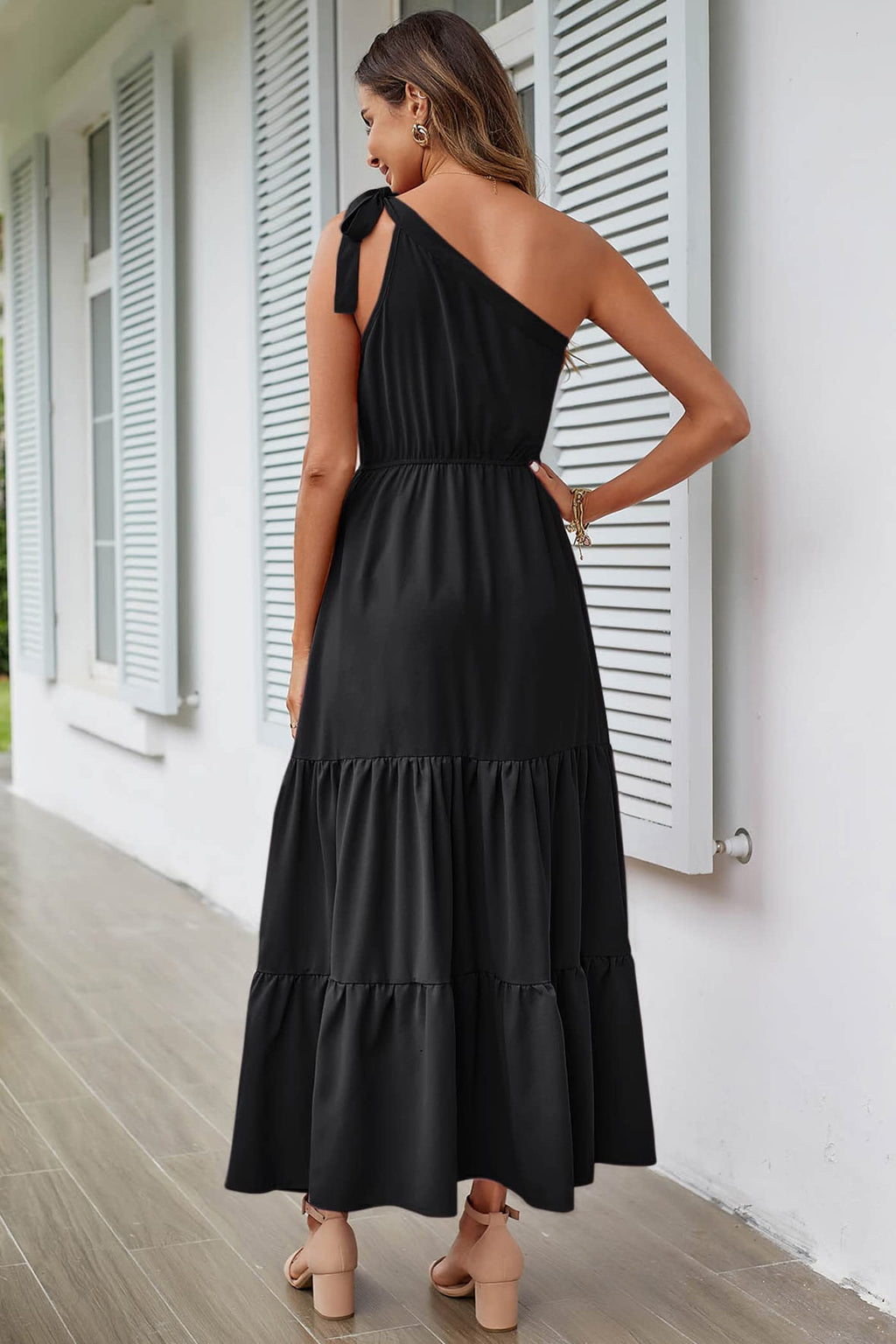 PRETTYGARDEN Women's Summer Floral One Shoulder Maxi Dress Knot Ruffle Boho Beach Vacation Wedding Guest Long Sun Dresses
