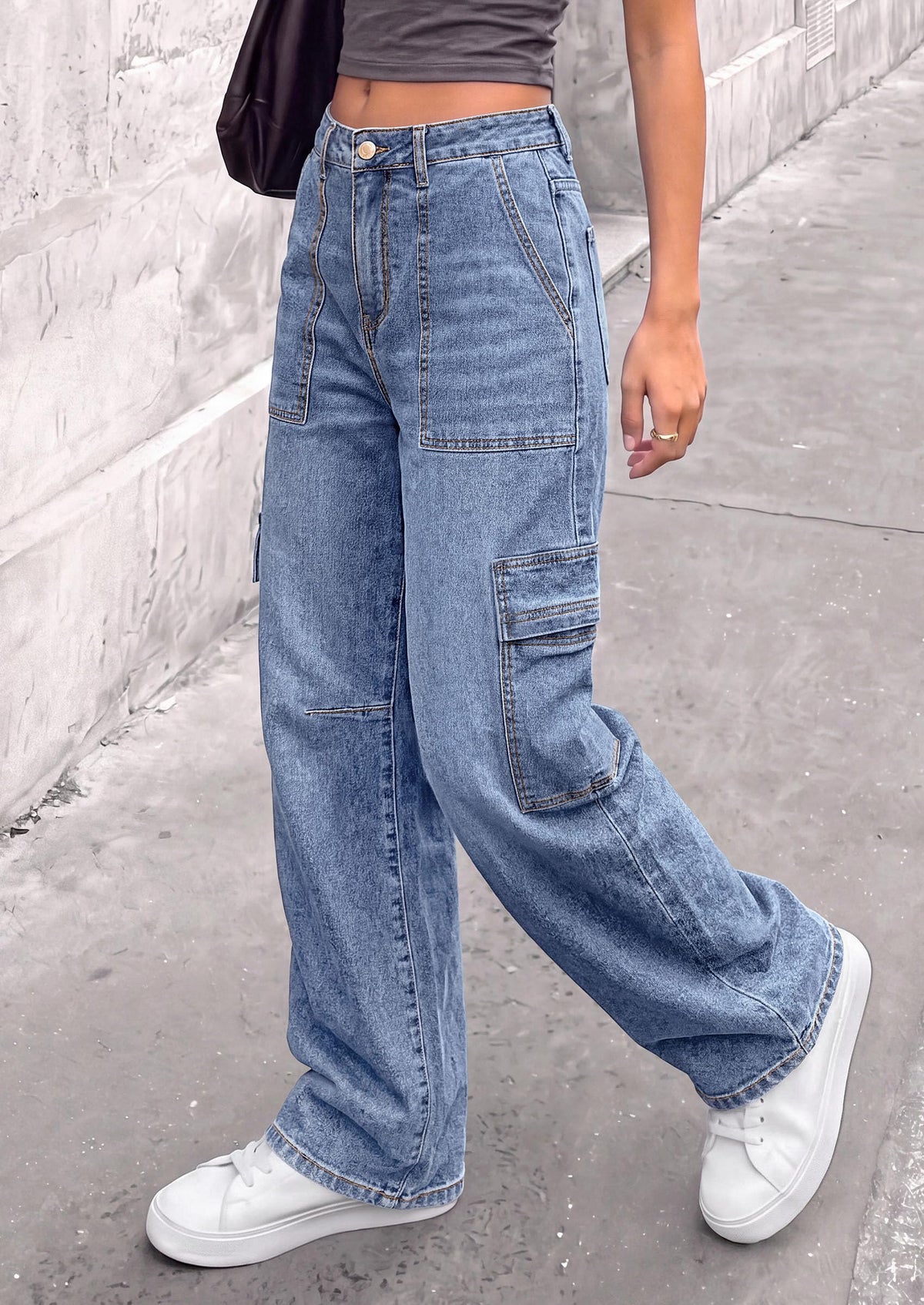 PRETTYGARDEN Barrel Pants Women Wide Leg Baggy Denim Jeans Relaxed Fit,Utility Pockets,Loose Streetwear,Boyfriend Style,Y2K Outfits,Fashion Cargo Pants,Fall Clothes