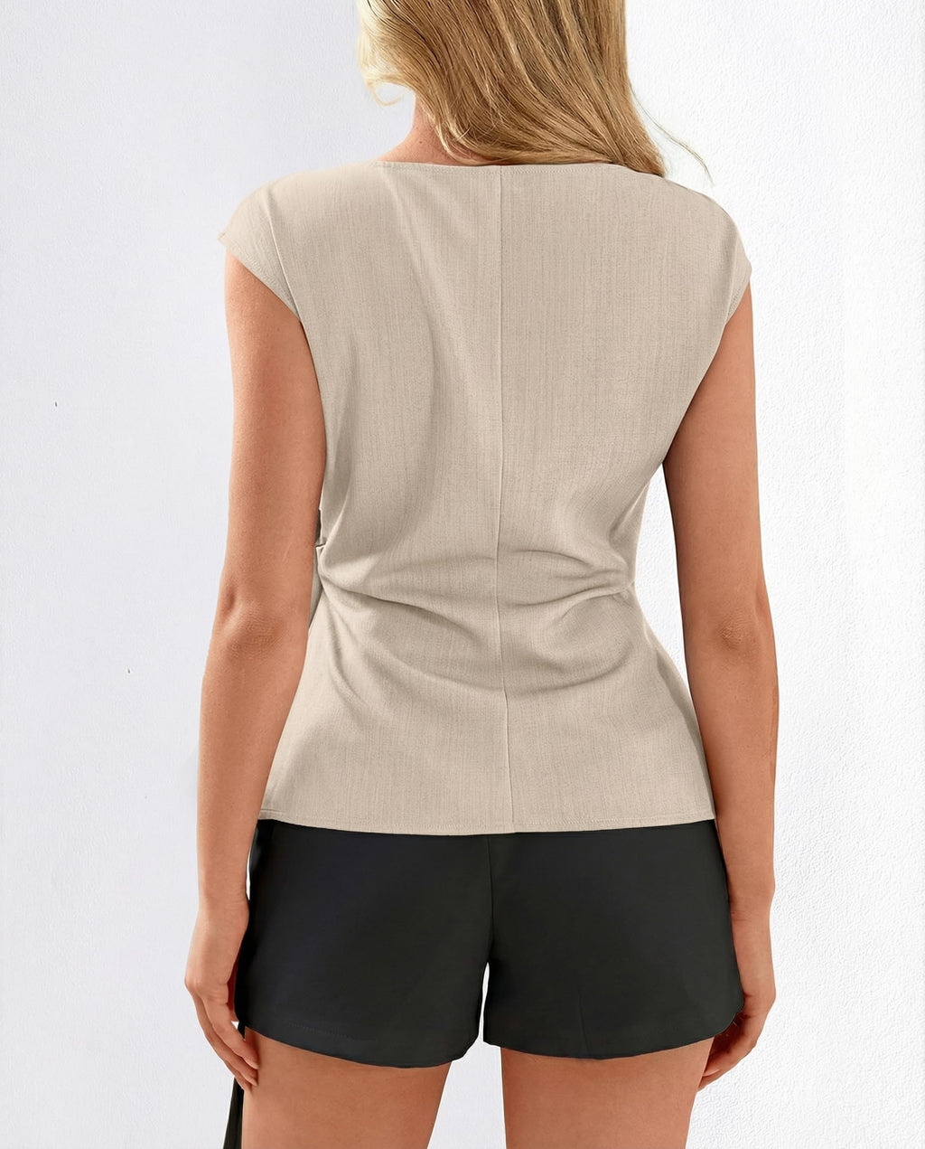 FreshPretty Womens Tops Summer Cap Sleeve Crew Neck Tie Waist Blouses Dressy Casual Business Work Clothes Spring Fashion