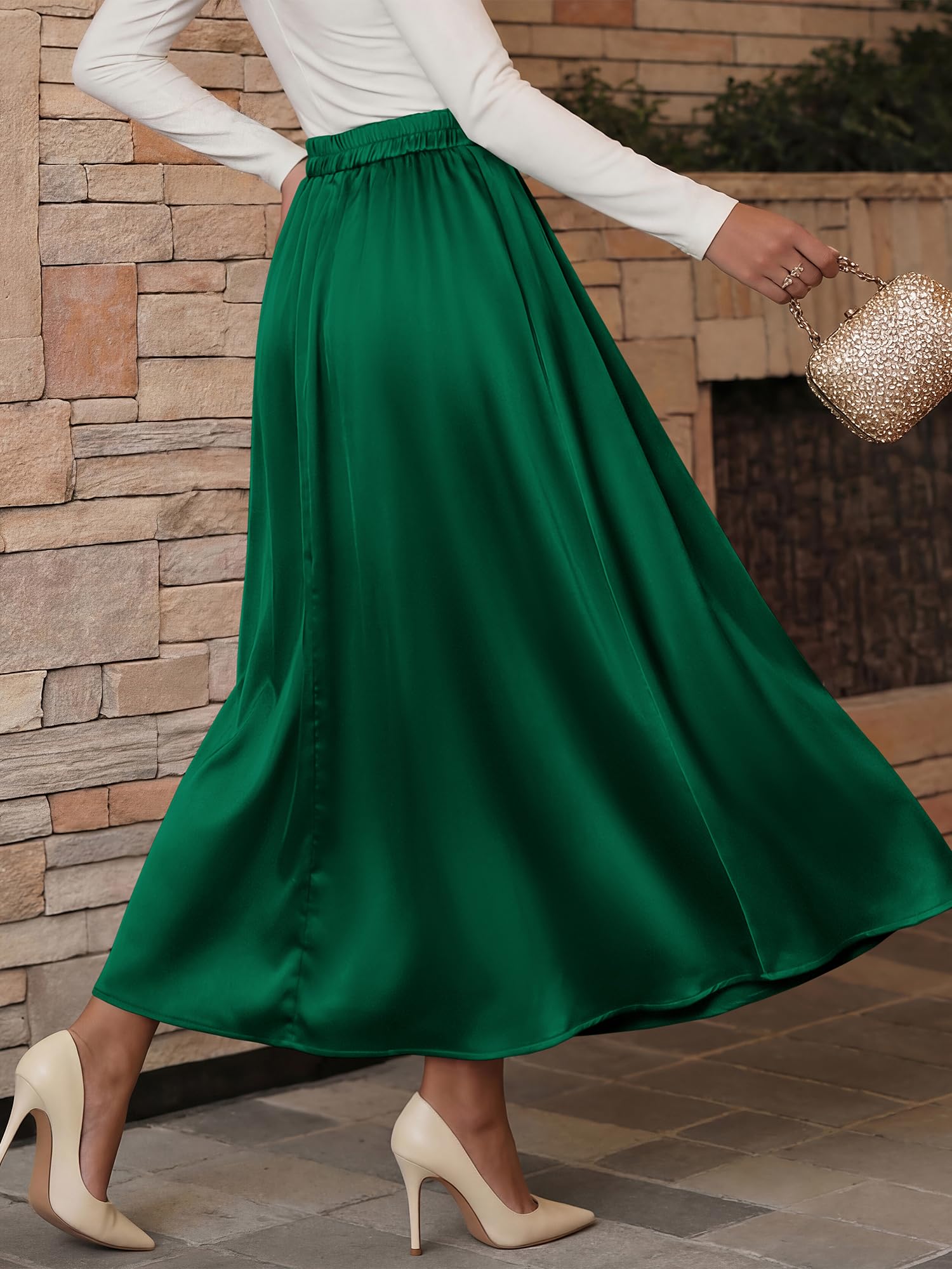 BTFBM Satin Skirts for Women Summer Elegant Flowy A-Line Cocktail Formal Silk Spring Maxi Skirt Night Out Outfits