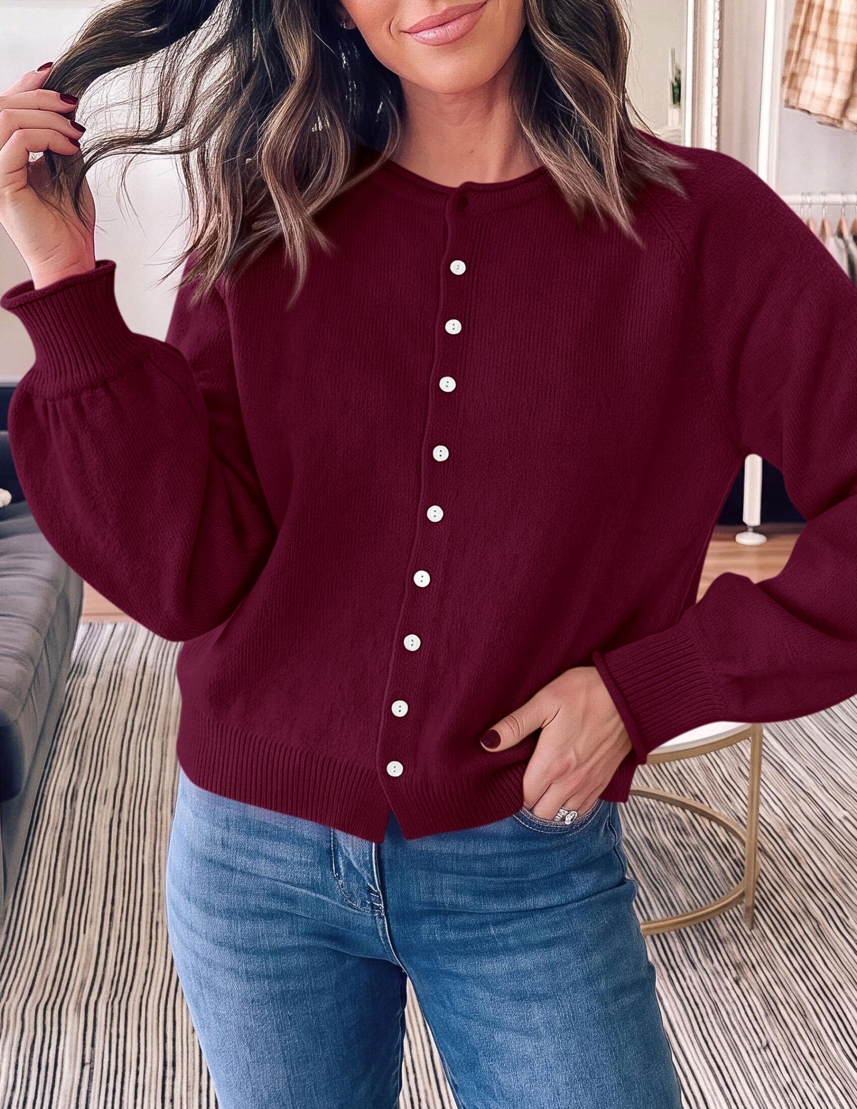 PRETTYGARDEN Women's Knit Cardigan Lightweight Cozy Sweaters Comfy Long Sleeve Work Tops, Button Down Shirts, Rolled Edges, Casual Fall Clothes for Going Out, Holiday, Winter Layering