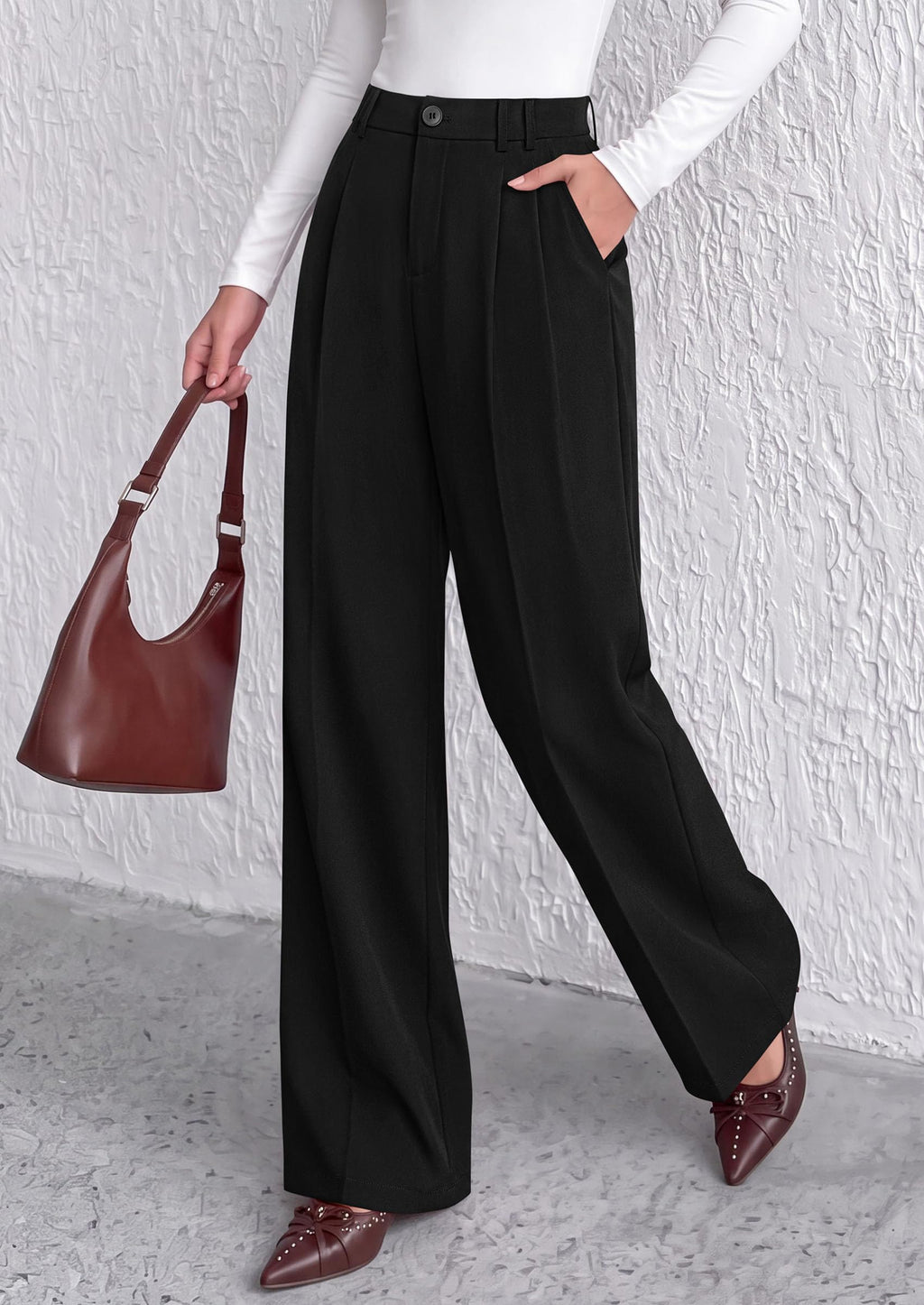 PRETTYGARDEN Women's Dress Pants Wide Leg Flowy Trousers High Waisted Palazzo Pants, Pleated Front, Side Pockets, Work Office Wear, Business Casual Outfits, Fall Fashion Clothing