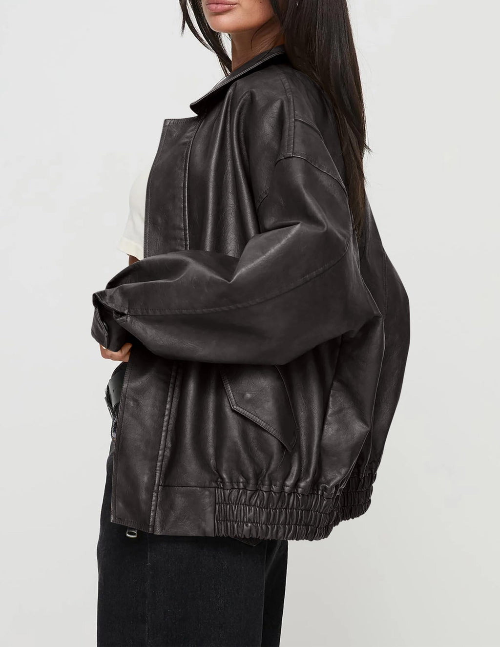PRETTYGARDEN Women's Faux Leather Motorcycle Jacket Trendy Fall Spring Clothes Oversized Zip Up Winter Coat Outerwear