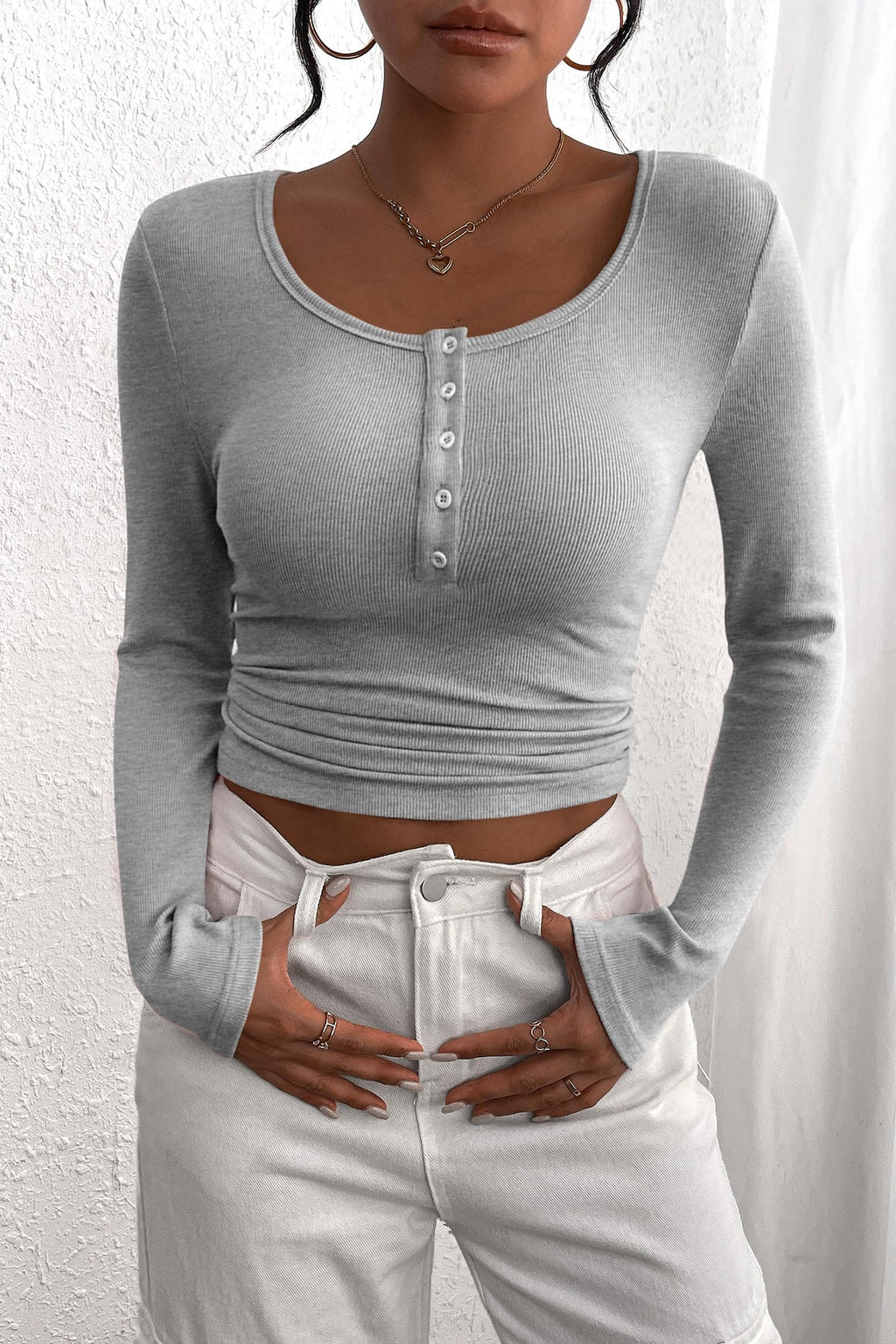 PRETTYGARDEN Women's Fall Long Sleeve Henley T Shirts Button Ribbed Knit Slim Fit Basic Tops Blouse Casual Outfits