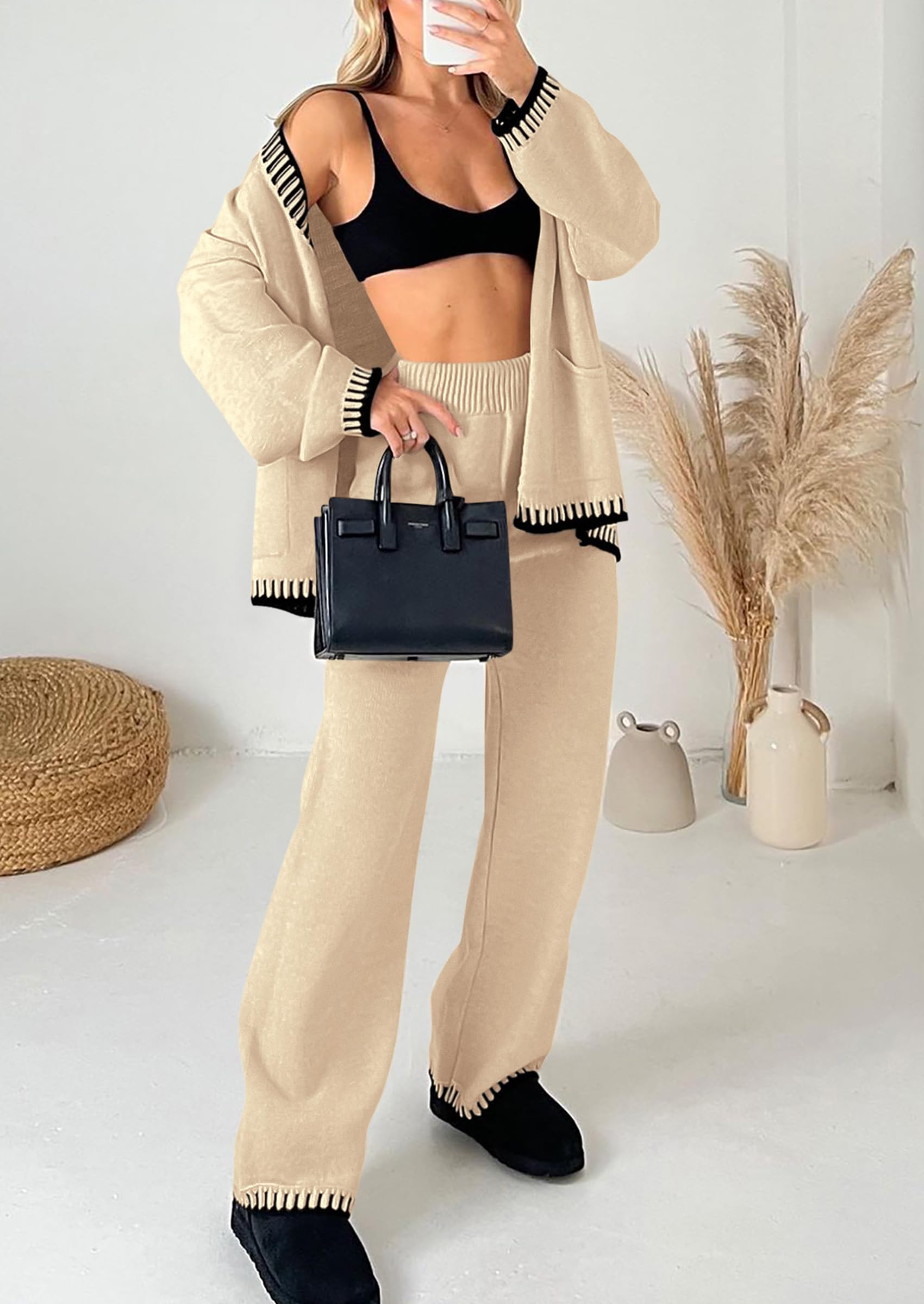 PRETTYGARDEN Lounge Sets for Women Fall Loungewear 2 Piece Outfits Cardigan Sweaters Track Suit Matching Winter Clothing