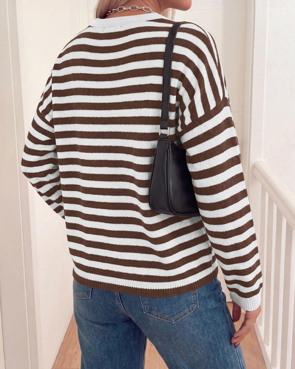 BTFBM Women's Lightweight Oversized Striped Sweater | Soft Knit Cozy Sweaters, Crew Neck Long Sleeve Pullover, y2k Color Block, Casual Holiday Outfits, Winter Fall Clothes