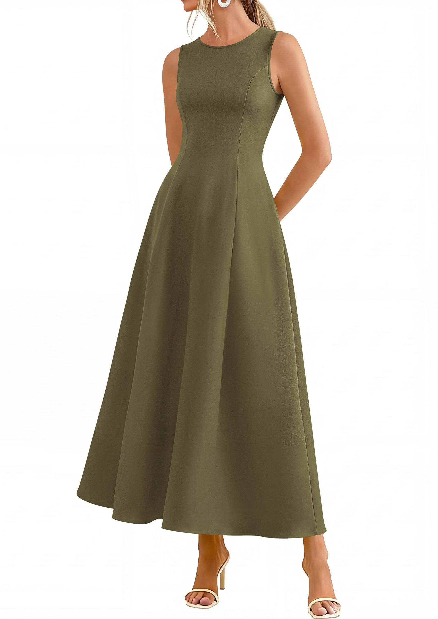 PRETTYGARDEN Women's Maxi Dress Summer Wedding Guest Spring A Line Long Tank Flowy Modest Sleeveless Cocktail Dresses