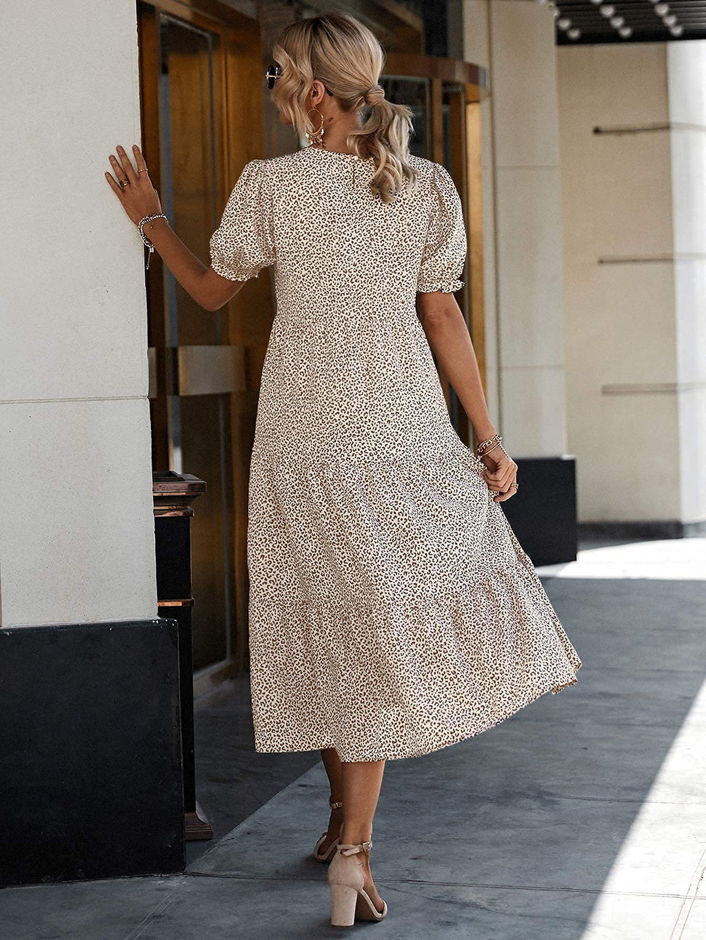 PRETTYGARDEN Summer Dresses for Women Casual Floral Boho Midi Sun Dress Puff Short Sleeve Flowy Beach Vacation Sundress