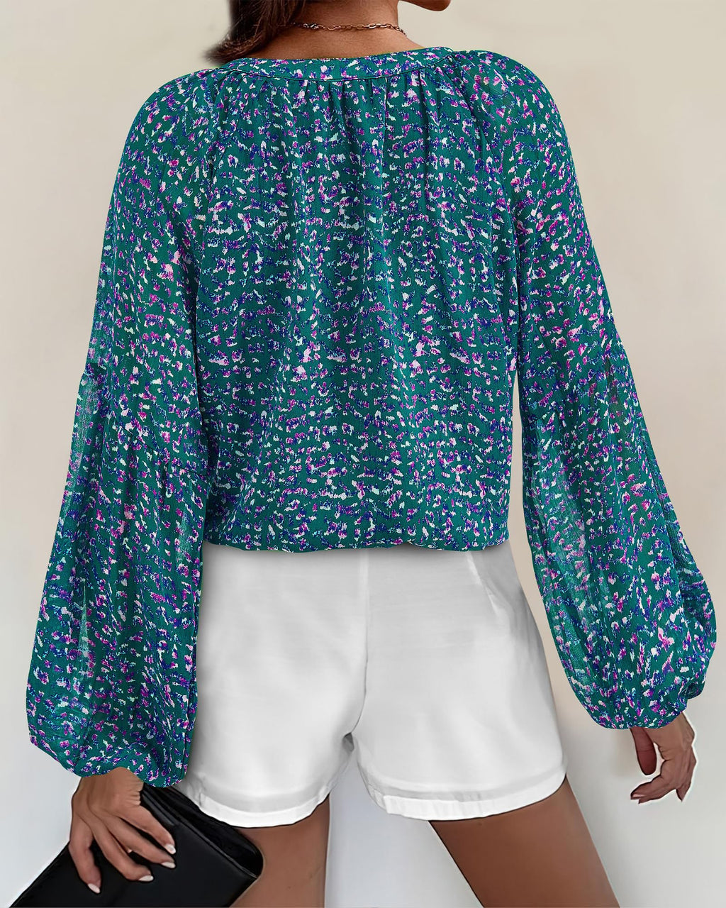 BTFBM Blouses for Women Dressy Casual Floral Summer Boho Tops V Neck Lightweight Long Sleeve Shirts Spring Clothes
