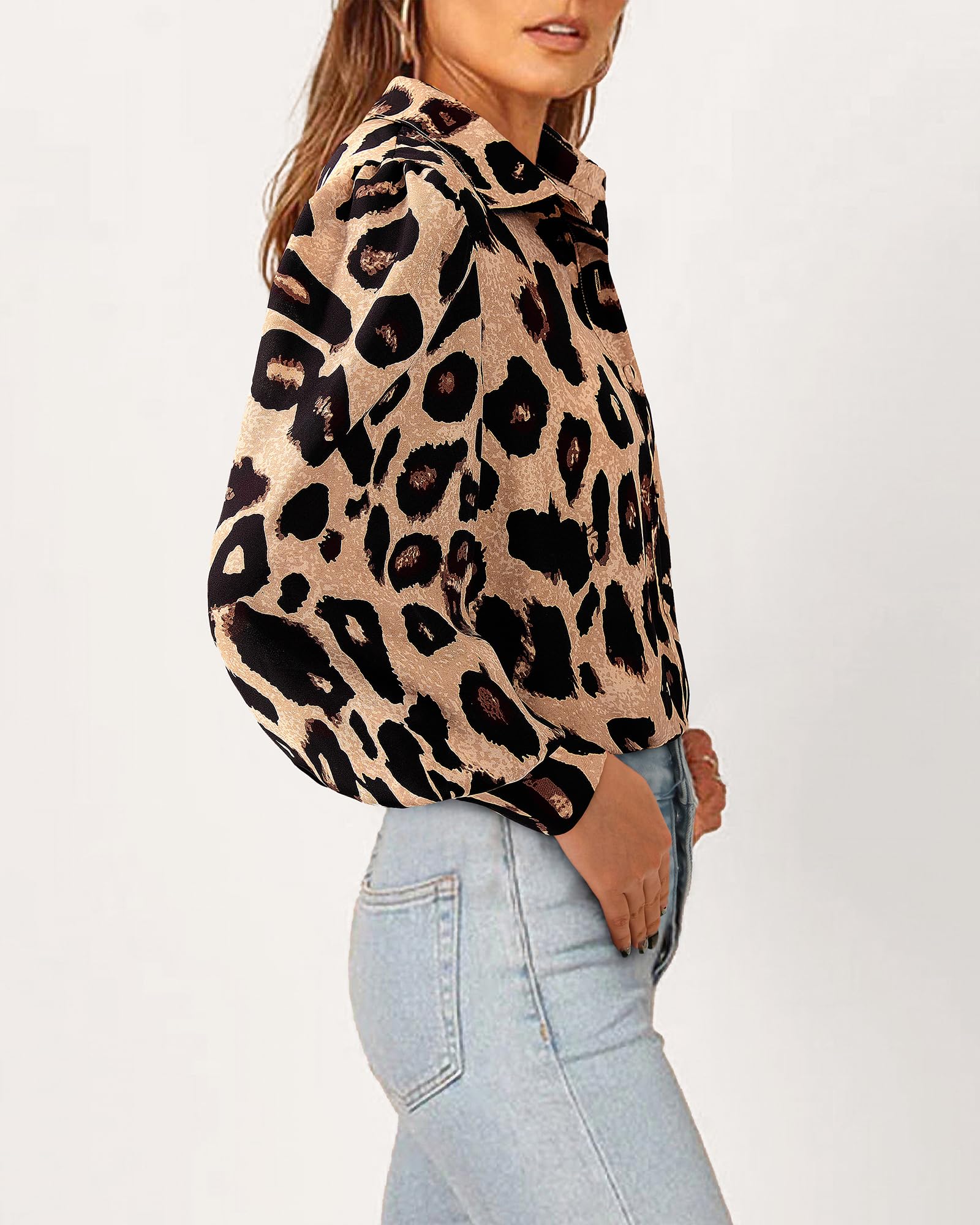 BTFBM Women Fashion Button Down Shirts V Neck Boho Printed Long Sleeve Blouses Dressy Casual Spring Fall Tops