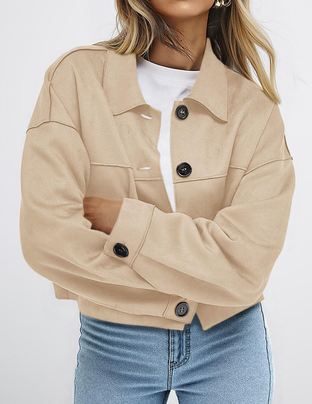 PRETTYGARDEN Women's Faux Suede Cropped Jacket Casual Lightweight Fall Fashion Winter Coats Outerwear Trendy Clothes