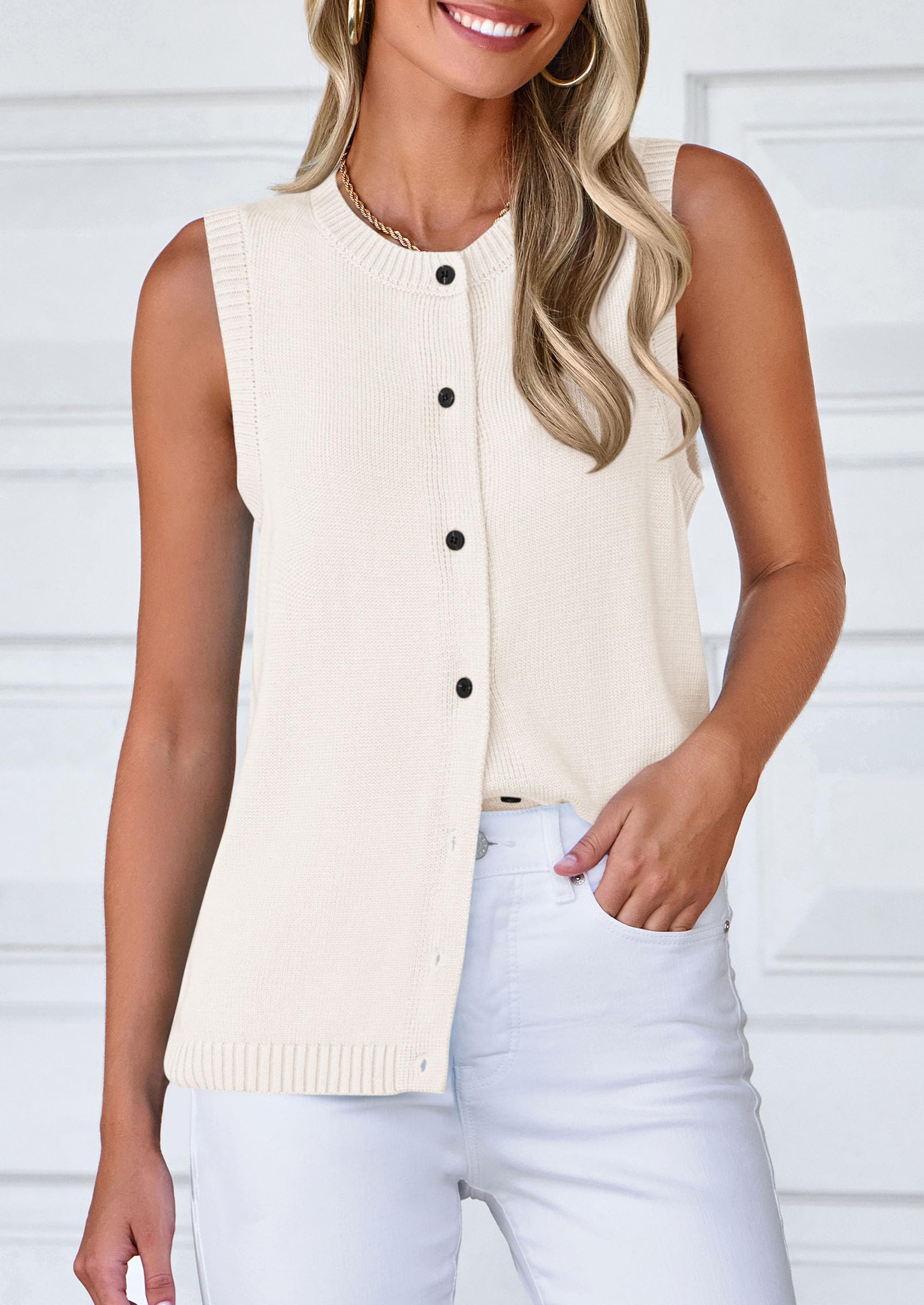 PRETTYGARDEN Sweater Vest Tops for Women Lightweight Summer Cardigan Sleeveless Button Up Knit Casual Spring Clothes