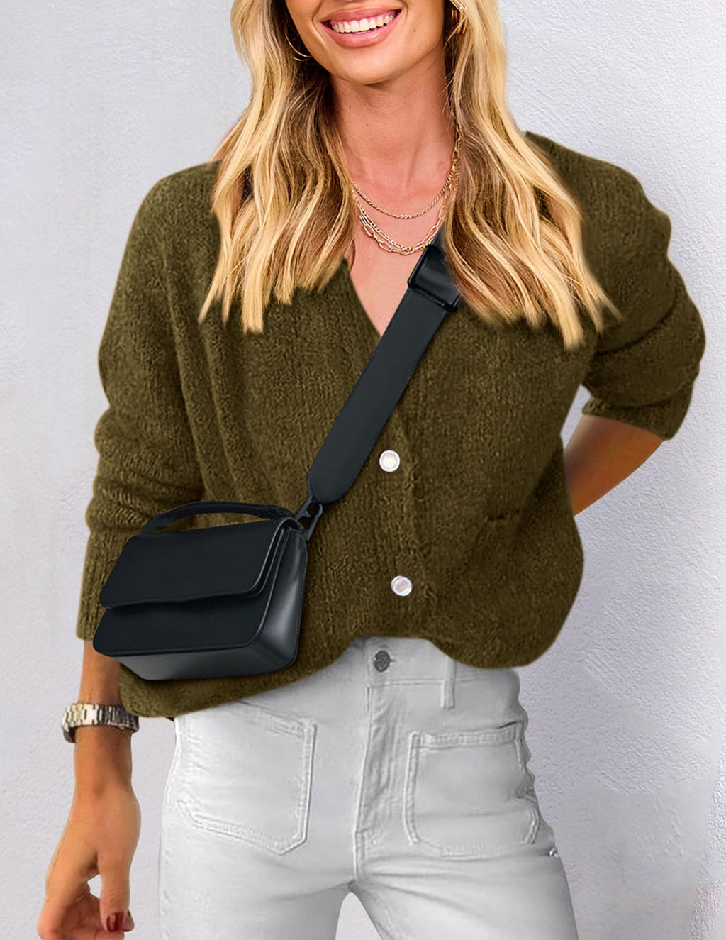 PRETTYGARDEN Women's Knit Cardigan Sweaters Casual Long Sleeve Open Front Button Up Ribbed Fall Spring Sweater Jackets