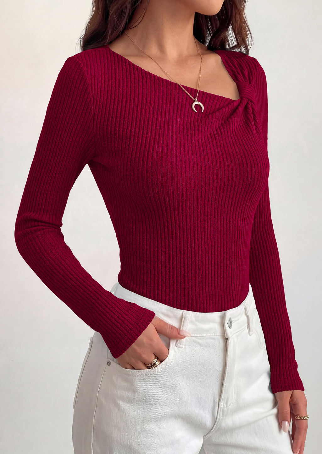 PRETTYGARDEN Womens  Early Fall Fashion Long Sleeve T Shirts Asymmetrical Ribbed Fitted Trendy Going Out Tops Y2K Outfits