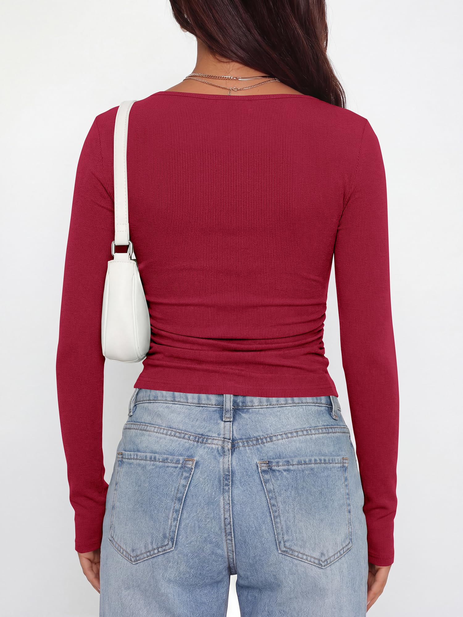 BTFBM Womens Long Sleeve T Shirts Spring Clothes Ribbed Slim Fit Boat Neck Casual Going Out Tops Workout Outfits