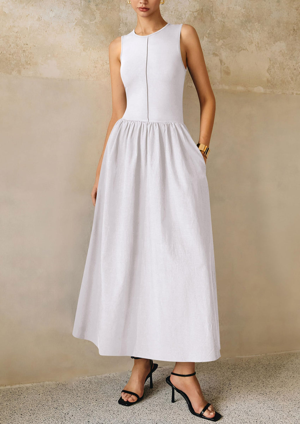 PRETTYGARDEN Maxi Dresses for Women Summer Casual Sleeveless Patchwork Flowy Vacation Sundress Knit Long Work Tank Dress