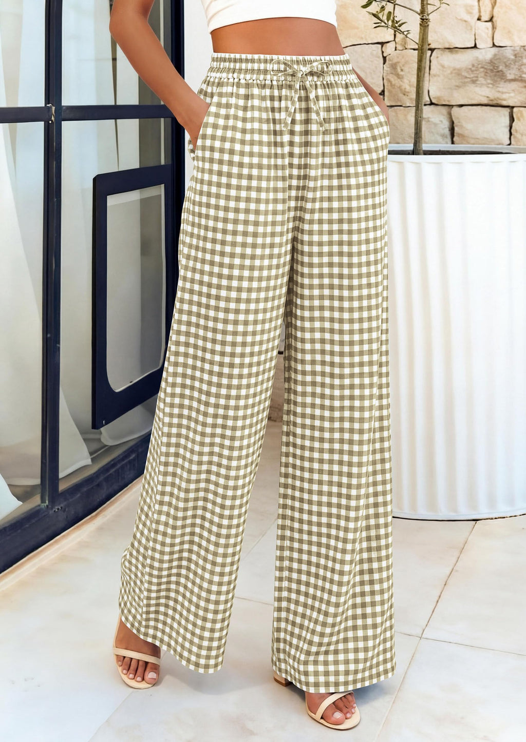 PRETTYGARDEN Women's Wide Leg Gingham Lounge Pants Summer  Casual Plaid Trousers Spring Y2K Clothes Comfy Pajama Bottoms