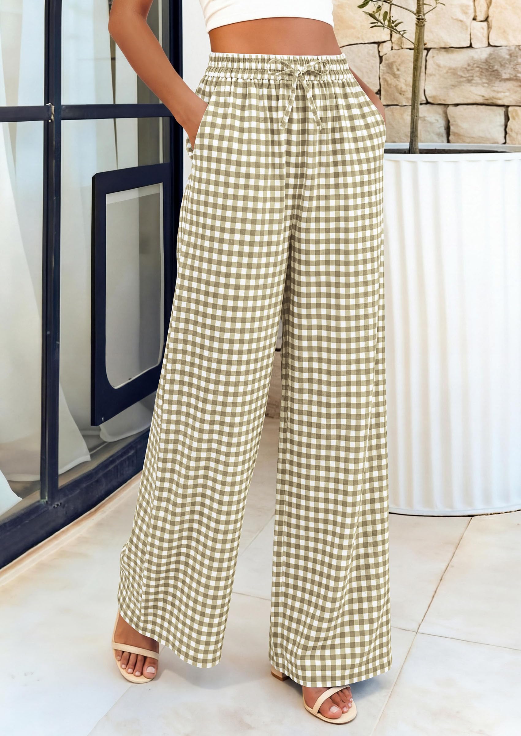PRETTYGARDEN Women's Wide Leg Gingham Lounge Pants Summer  Casual Plaid Trousers Spring Y2K Clothes Comfy Pajama Bottoms