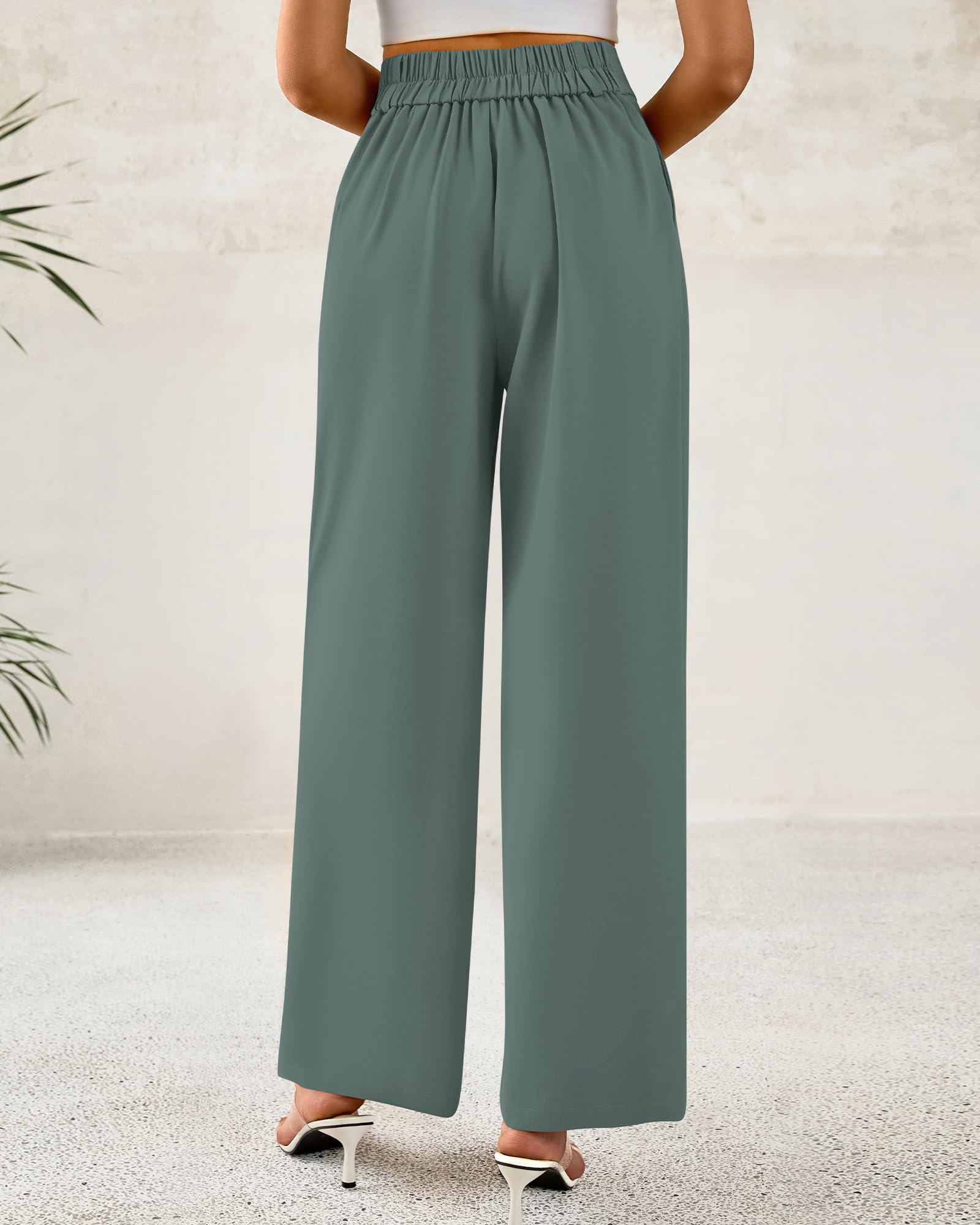 BTFBM Women Wide Leg Dress Pants High Waisted Button Pleated Business Casual Trousers Office Work Palazzo Pants