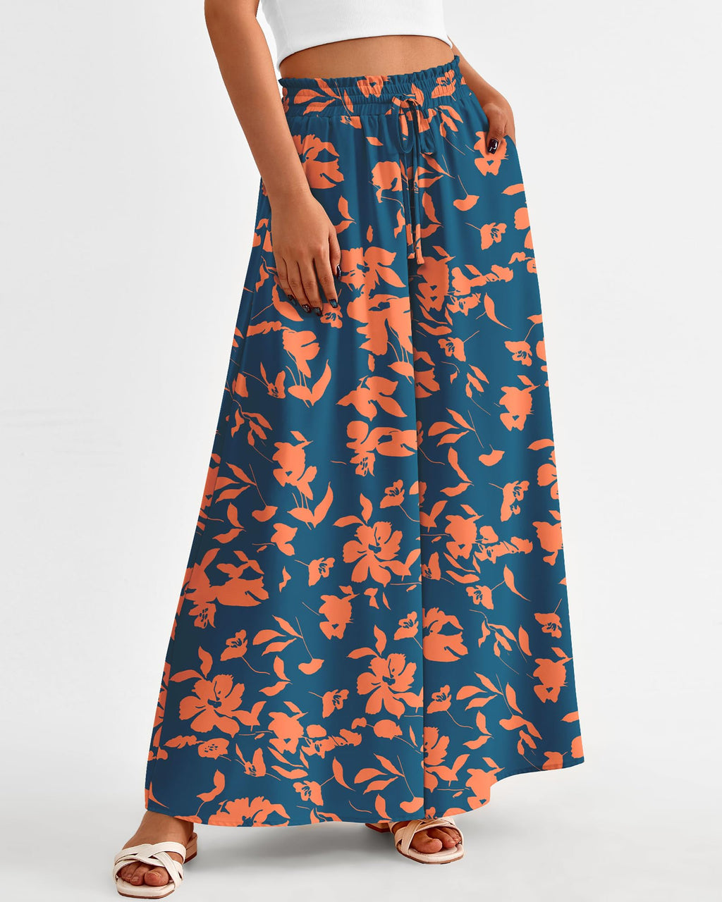 BTFBM Women Casual High Waist Wide Leg Pants Spring Summer Long Palazzo Pants Pocket Lounge Beach Vacation Clothes