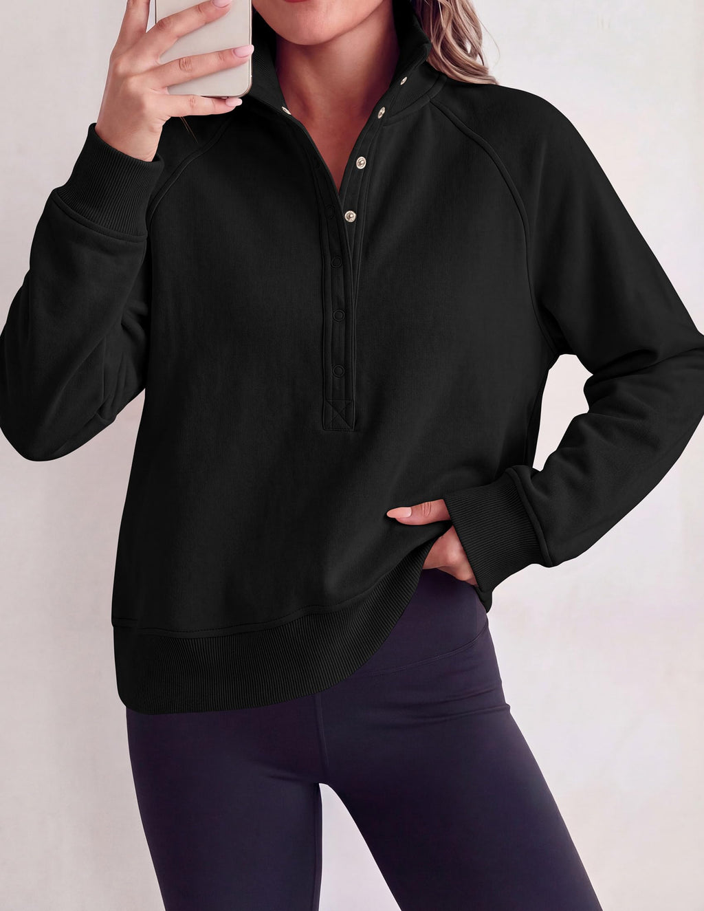 PRETTYGARDEN Women's Fall Trendy Oversized Sweatshirts Comfy Ribbed Fabric, Raglan Long Sleeve Collared, Button Up Henley Pullover Blouse, Casual Workout Tops, Y2K Fashion Clothing