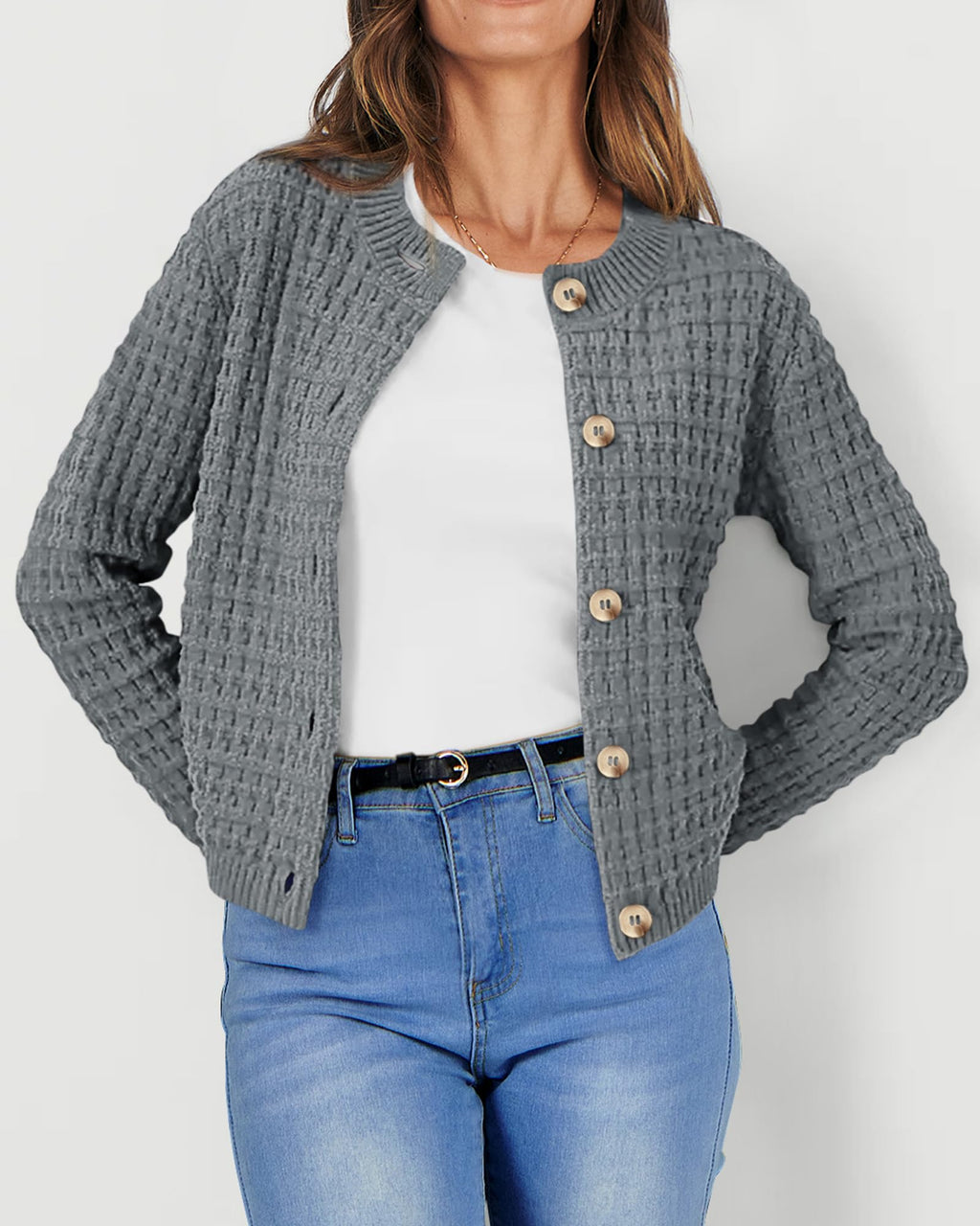 PRETTYGARDEN Women's Knit Cardigan Sweaters Casual Long Sleeve Open Front Button Down Trendy Jackets Outerwear