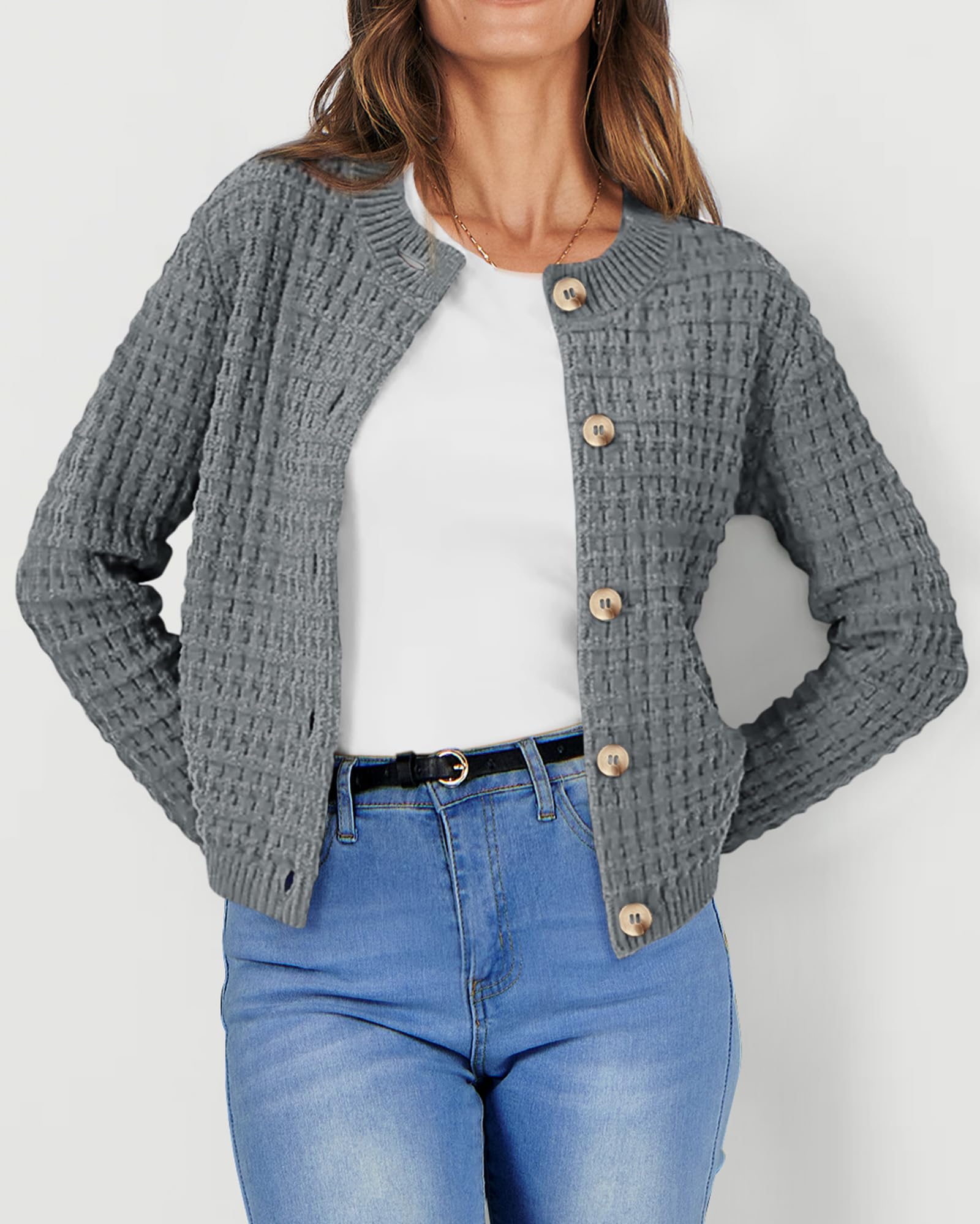 PRETTYGARDEN Women's Knit Cardigan Sweaters Casual Long Sleeve Open Front Button Down Trendy Jackets Outerwear