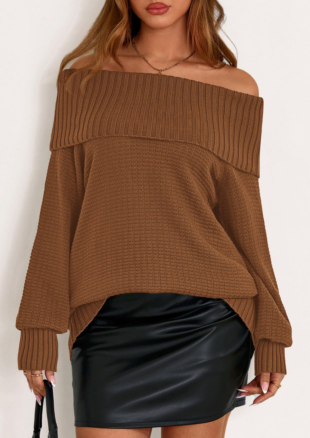 PRETTYGARDEN Womens Off The Shoulder Sweater Long Sleeve Tops Loose Knit Pullover Sweaters Fashion Fall Clothes