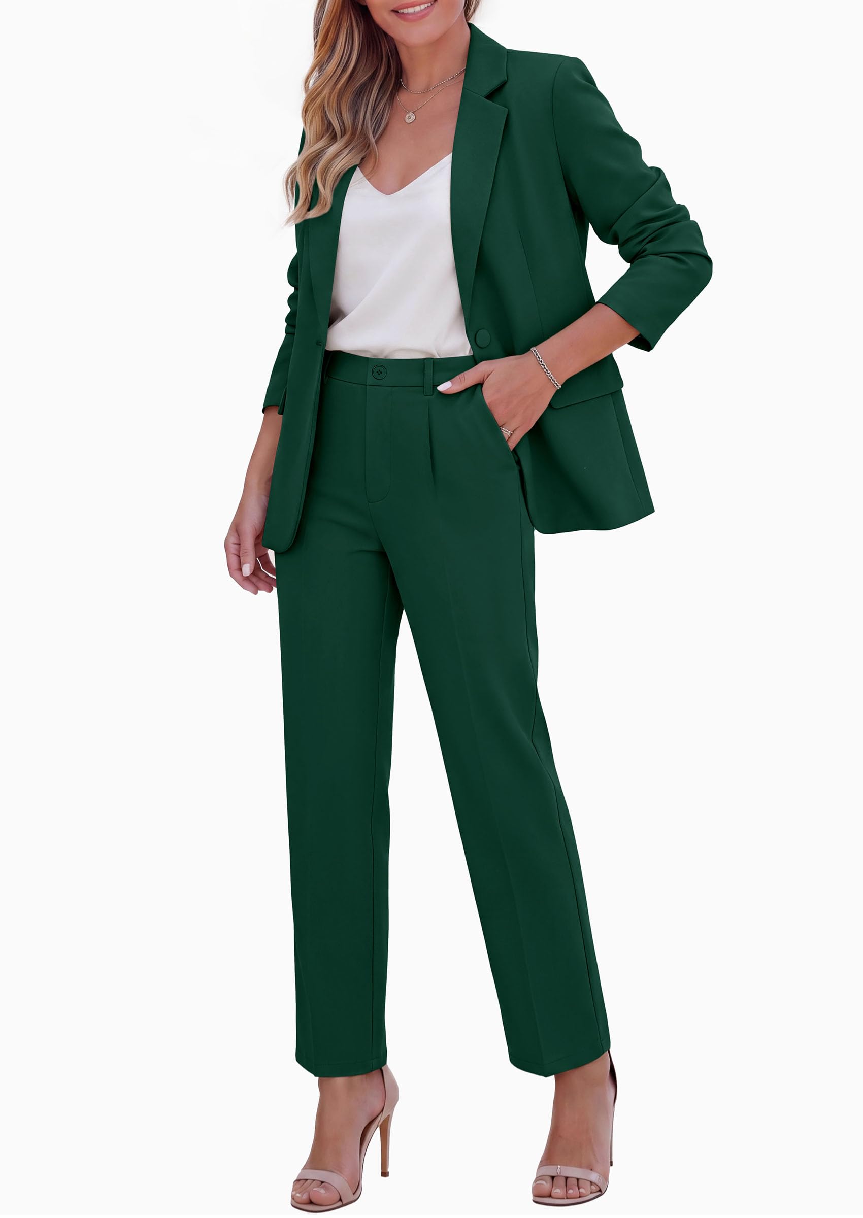 PRETTYGARDEN Two Piece Sets for Women Dressy Pant Suits Lapel Blazer,Straight Leg Dress Pants,Professional Interview Suit Set,Business Casual Outfits,Office Work Clothes,Fall Winter
