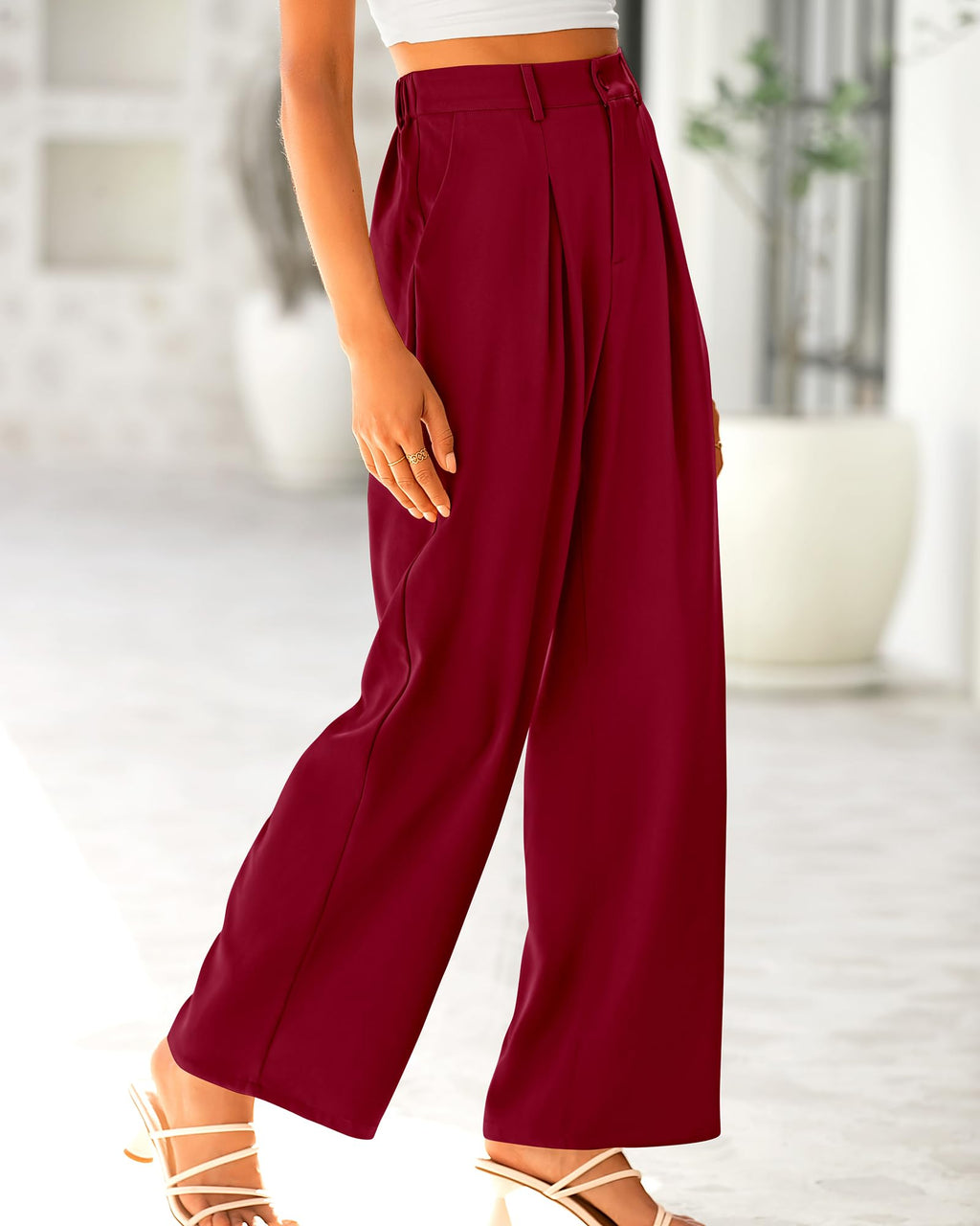BTFBM Women High Waist Palazzo Pants Spring Casual Wide Leg Trousers Loose Work Office Business Suit Pant Pockets