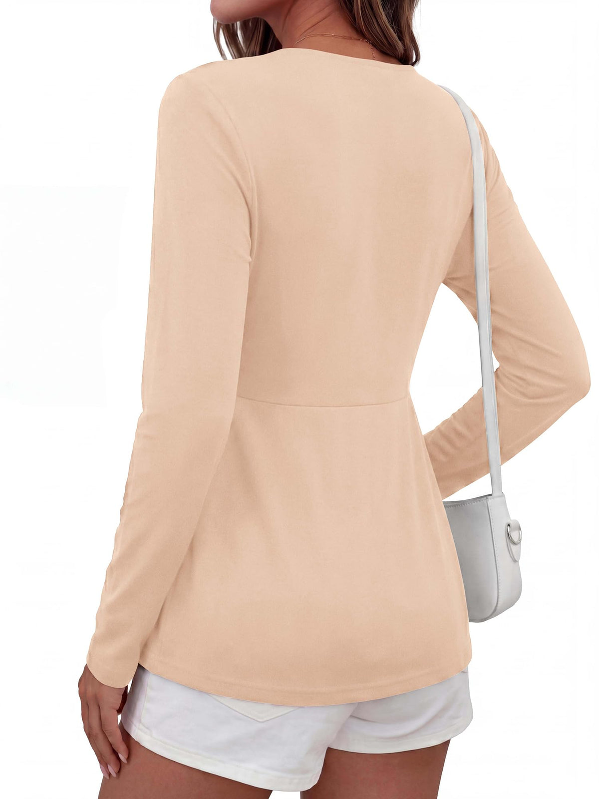 BTFBM Babydoll Tops for Women Fall Clothes Long Sleeve Shirts Peplum Top Twist Front Empire Waist V Neck Shirts, Fashion Clothing, Dressy Casual Blouses, Daily Wear Going Out Date Night Outfits