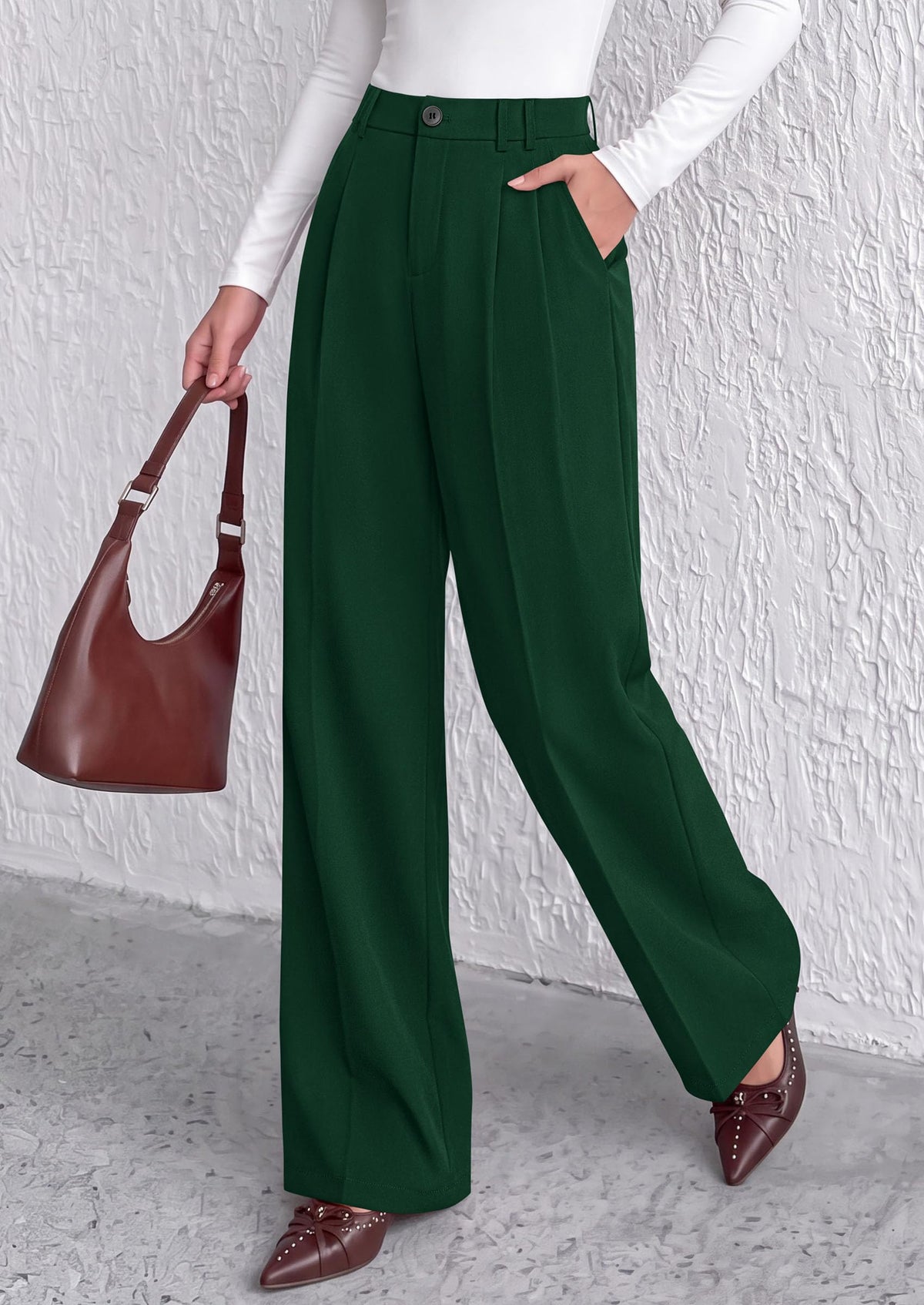 PRETTYGARDEN Women's Dress Pants Wide Leg Flowy Trousers High Waisted Palazzo Pants, Pleated Front, Side Pockets, Work Office Wear, Business Casual Outfits, Fall Fashion Clothing