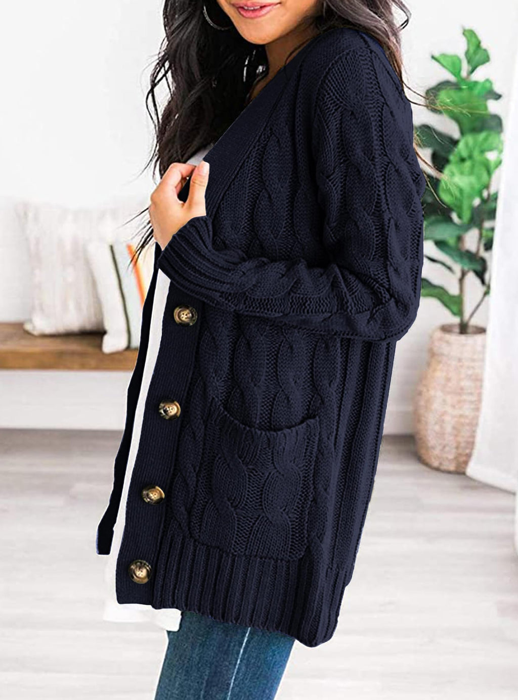 PRETTYGARDEN Women's Open Front Cardigan Sweaters Fall Fashion Button Down Cable Knit Chunky Winter Clothing Outerwear Coats