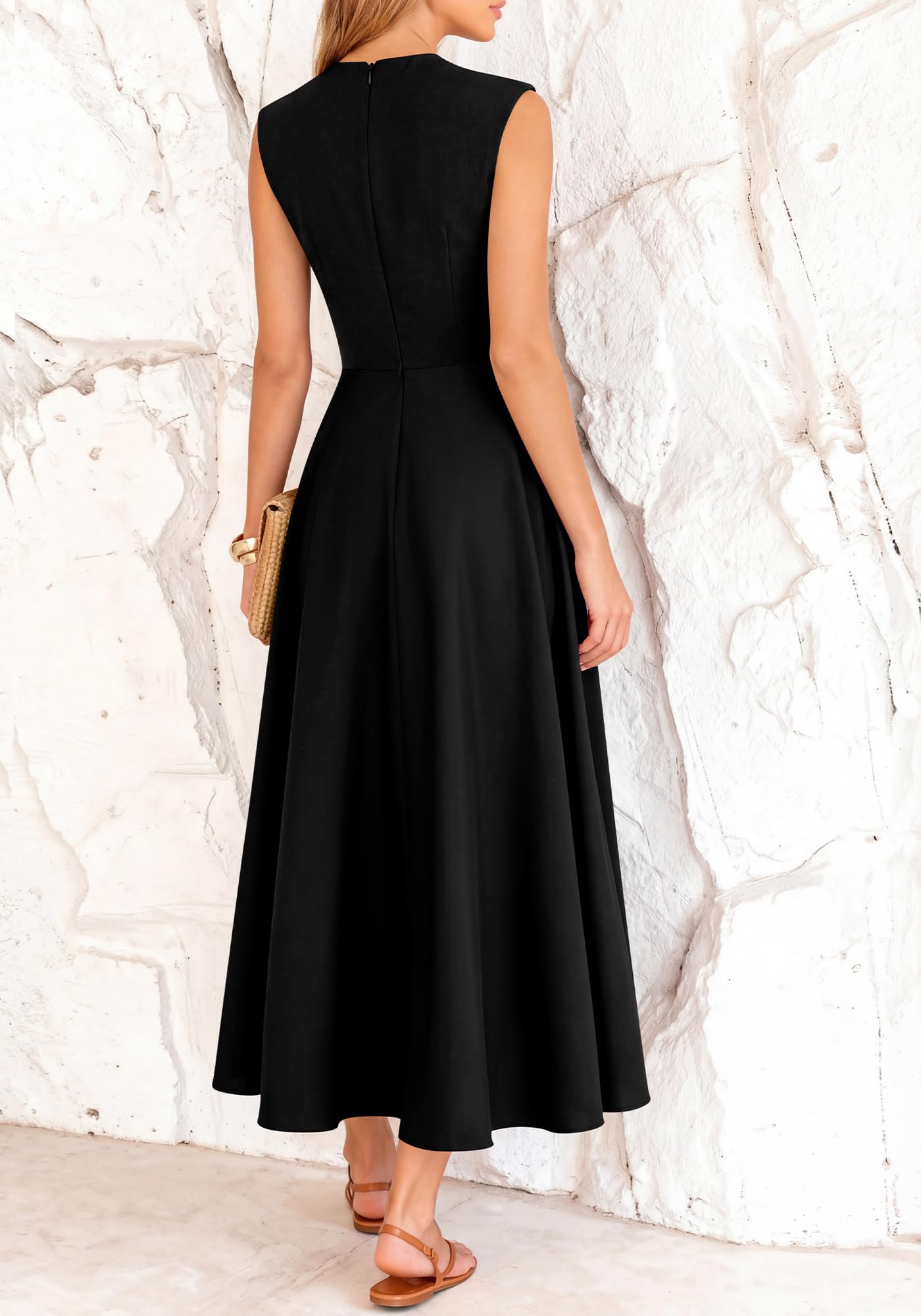 BTFBM Summer Dresses for Women Mock Neck Sleeveless High Waist Flowy Aline Maxi Spring Wedding Guest Dress Cocktail