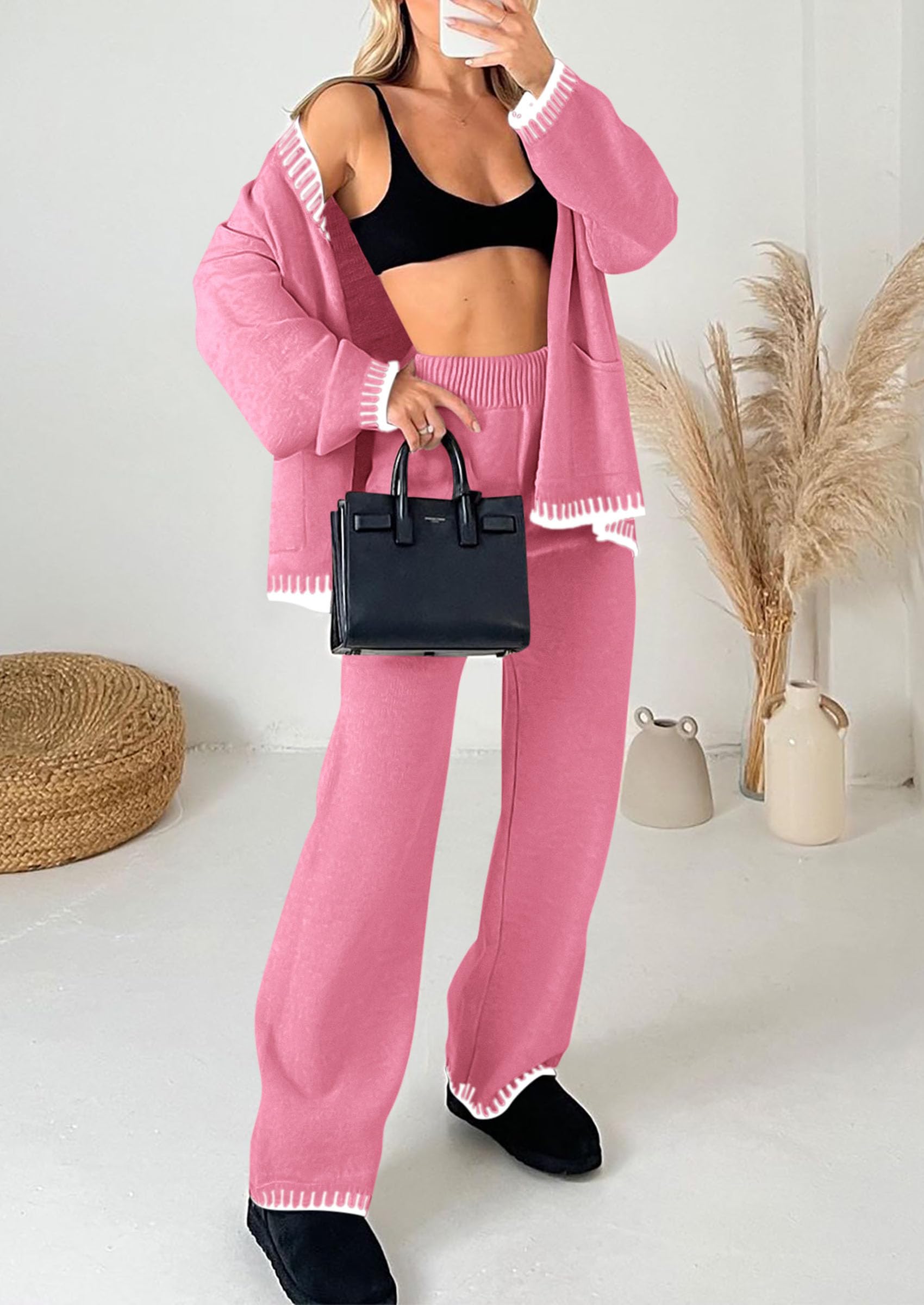 PRETTYGARDEN Lounge Sets for Women Fall Loungewear 2 Piece Outfits Cardigan Sweaters Track Suit Matching Winter Clothing