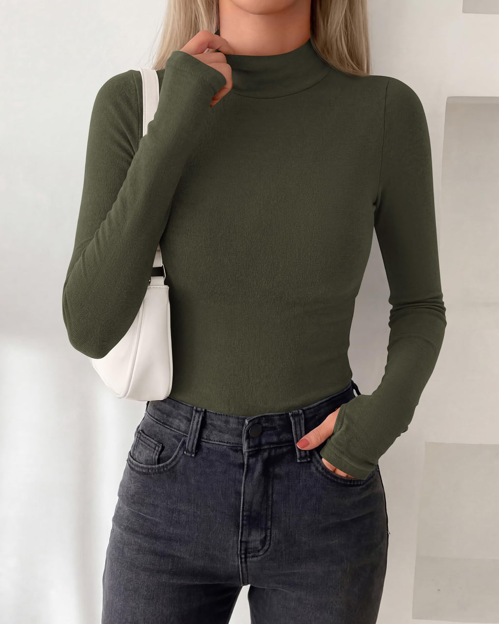 BTFBM Turtleneck Tops for Women Thumbhole Long Sleeve Shirts | Lightweight Fleece Lining, Casual Basic Layering Top, Slim Fit Stretch Winter Thermal Underwear, Fall Fashion Clothing
