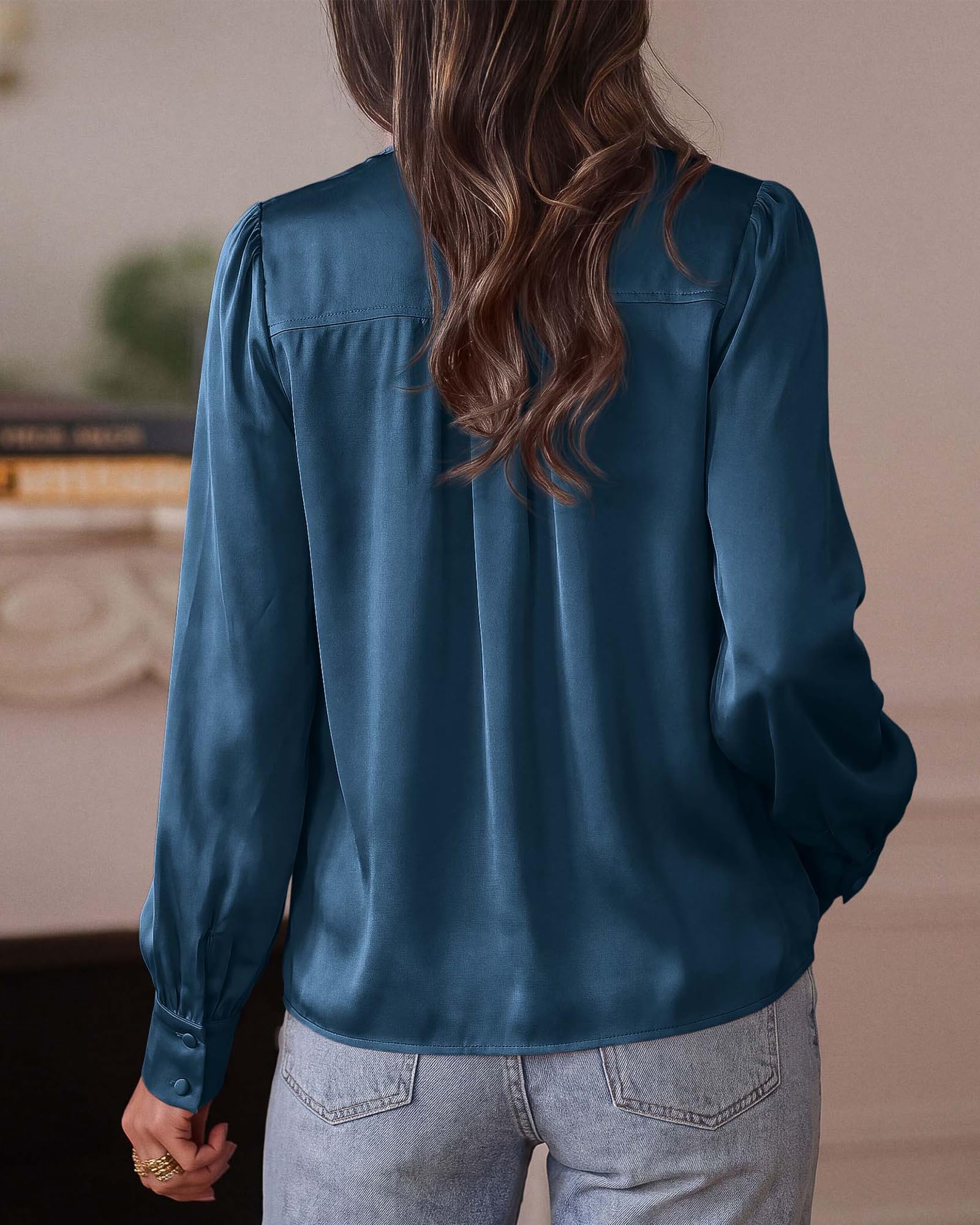 BTFBM Satin Blouses for Women Dressy Casual | Lightweight,V Neck,Long Sleeve Tops,Going Out Outfits,Fall Fashion Clothing